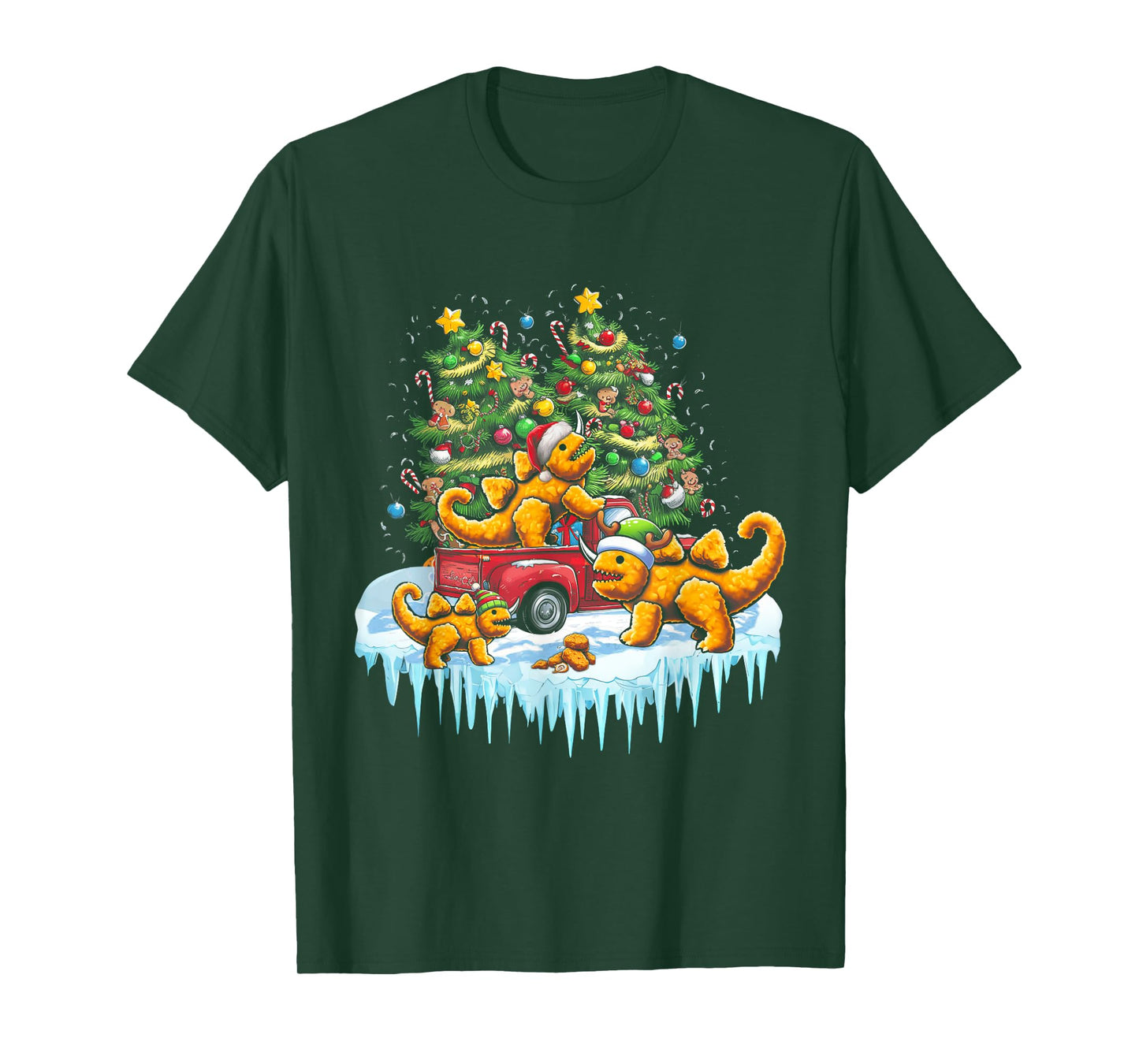 Dino Chicken Nuggets Funny Dinosaur Shape Nuggets Christmas T-Shirt