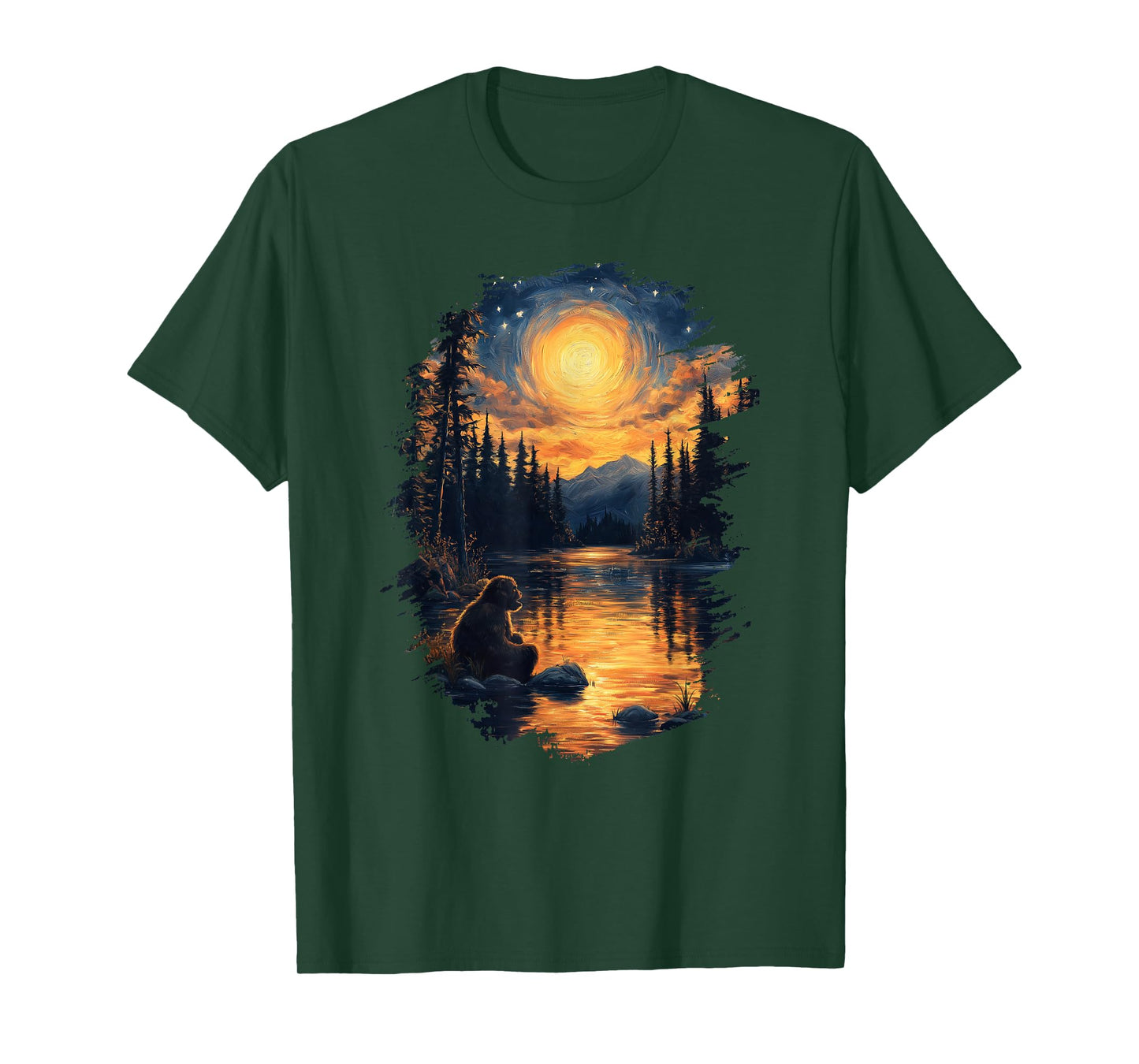 Bigfoot Starry Night Forest Sasquatch Van Gogh Art T-Shirt
