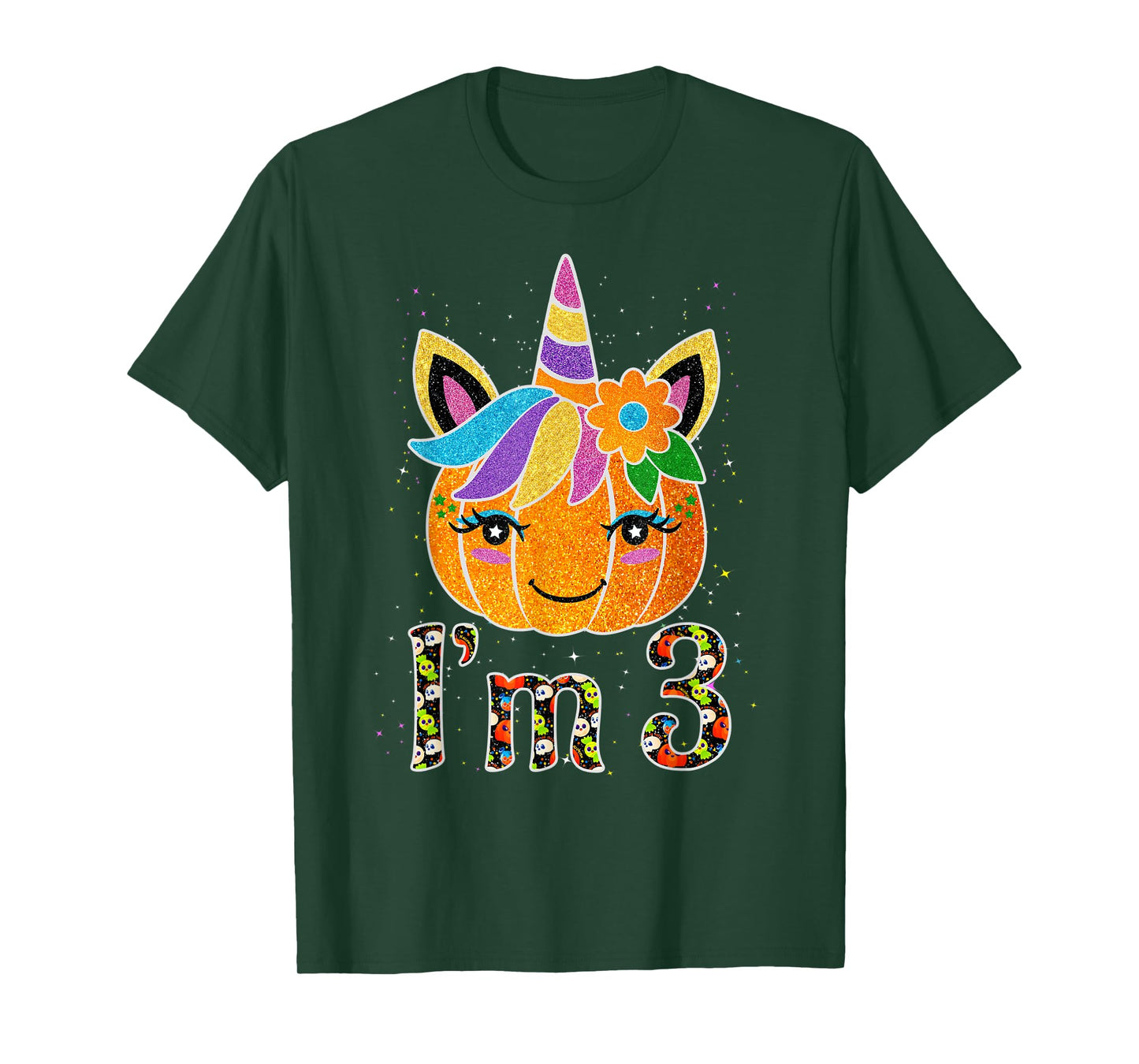 3 Years Old Unicorn Pumpkin Cute Design Birthday Halloween T-Shirt