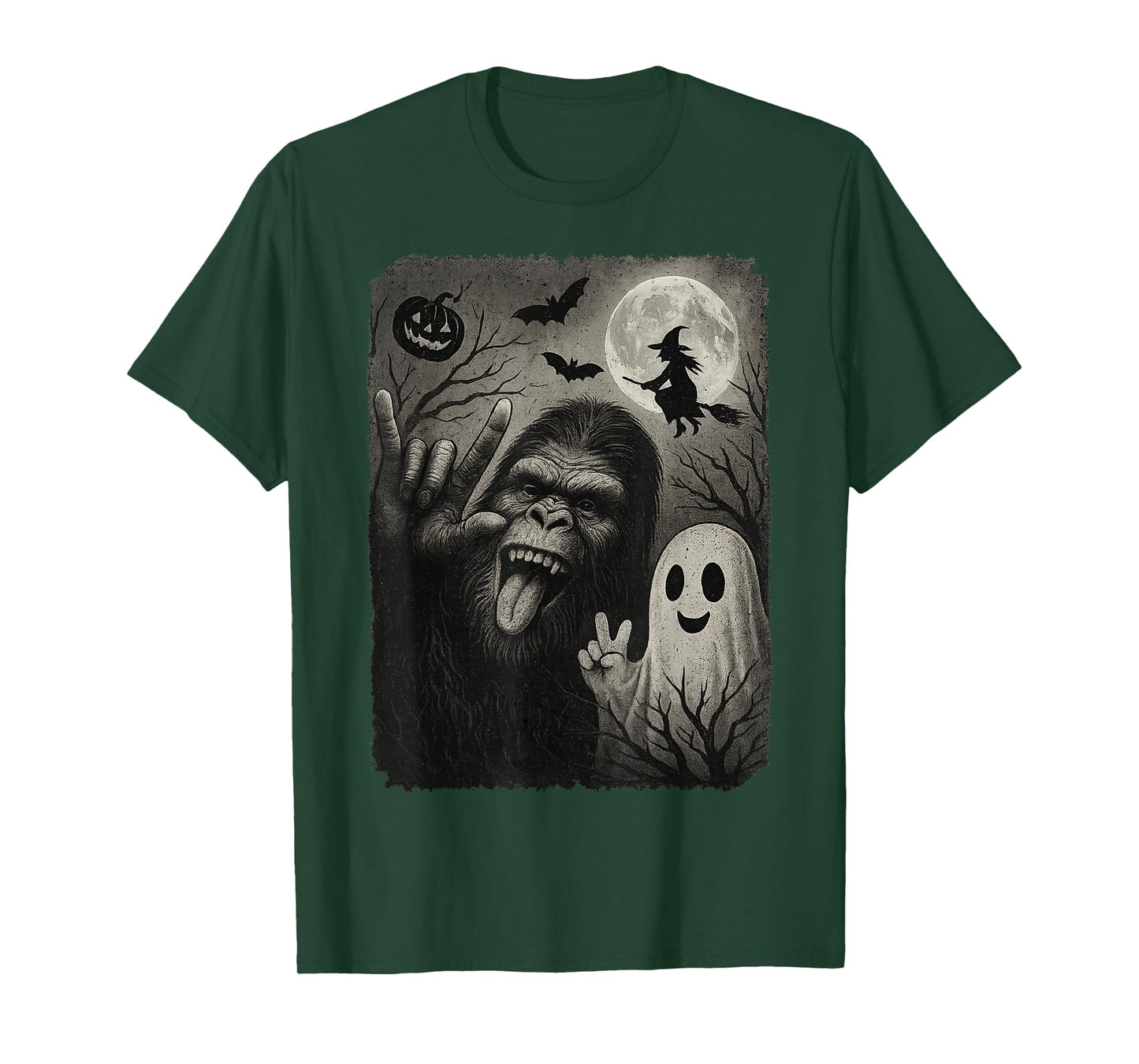 Funny Bigfoot Selfie With Boo Halloween Costume Mens Womens T-Shirt