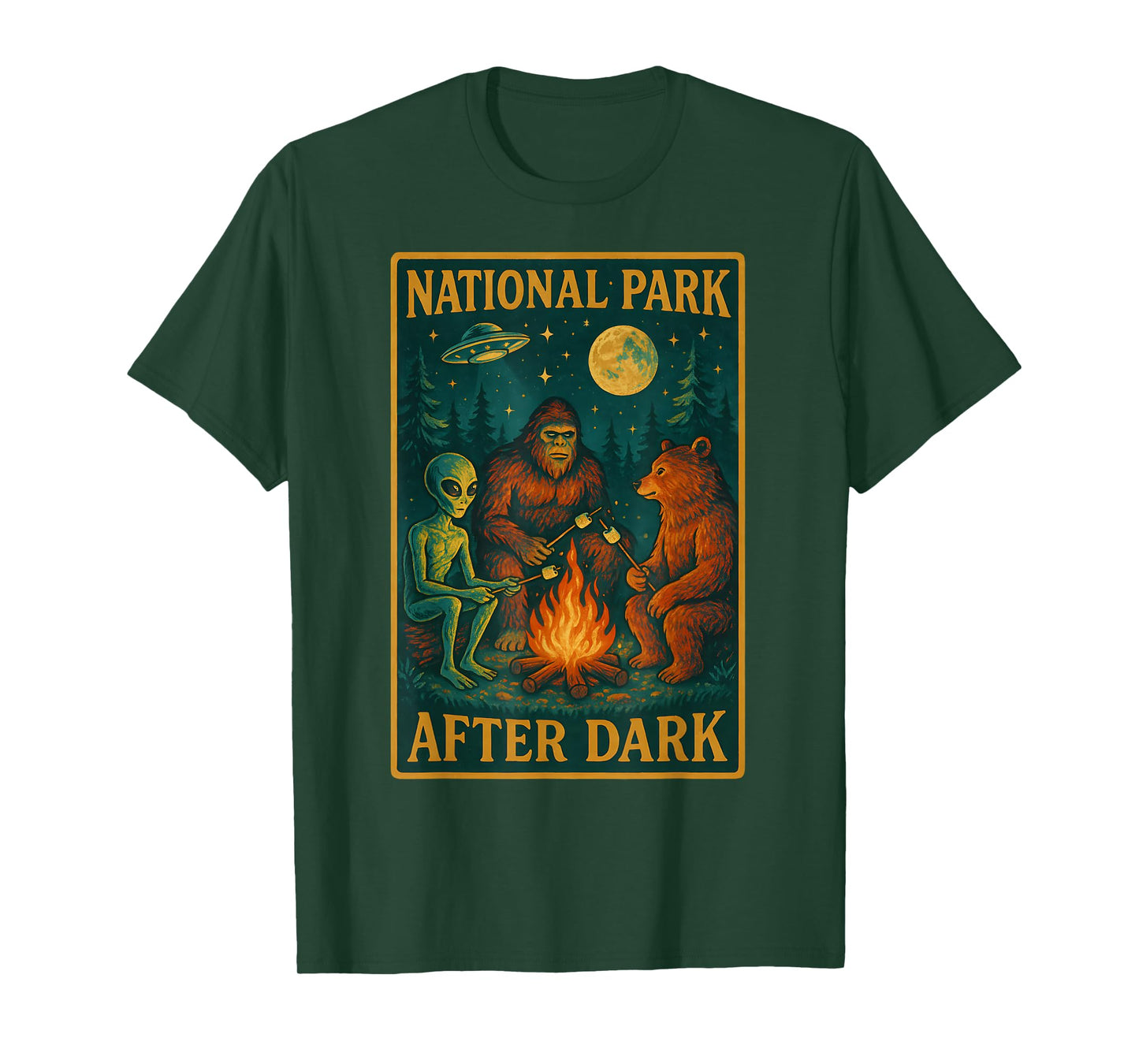 National Park After Dark Alien Bigfoot Bear Camping T-Shirt