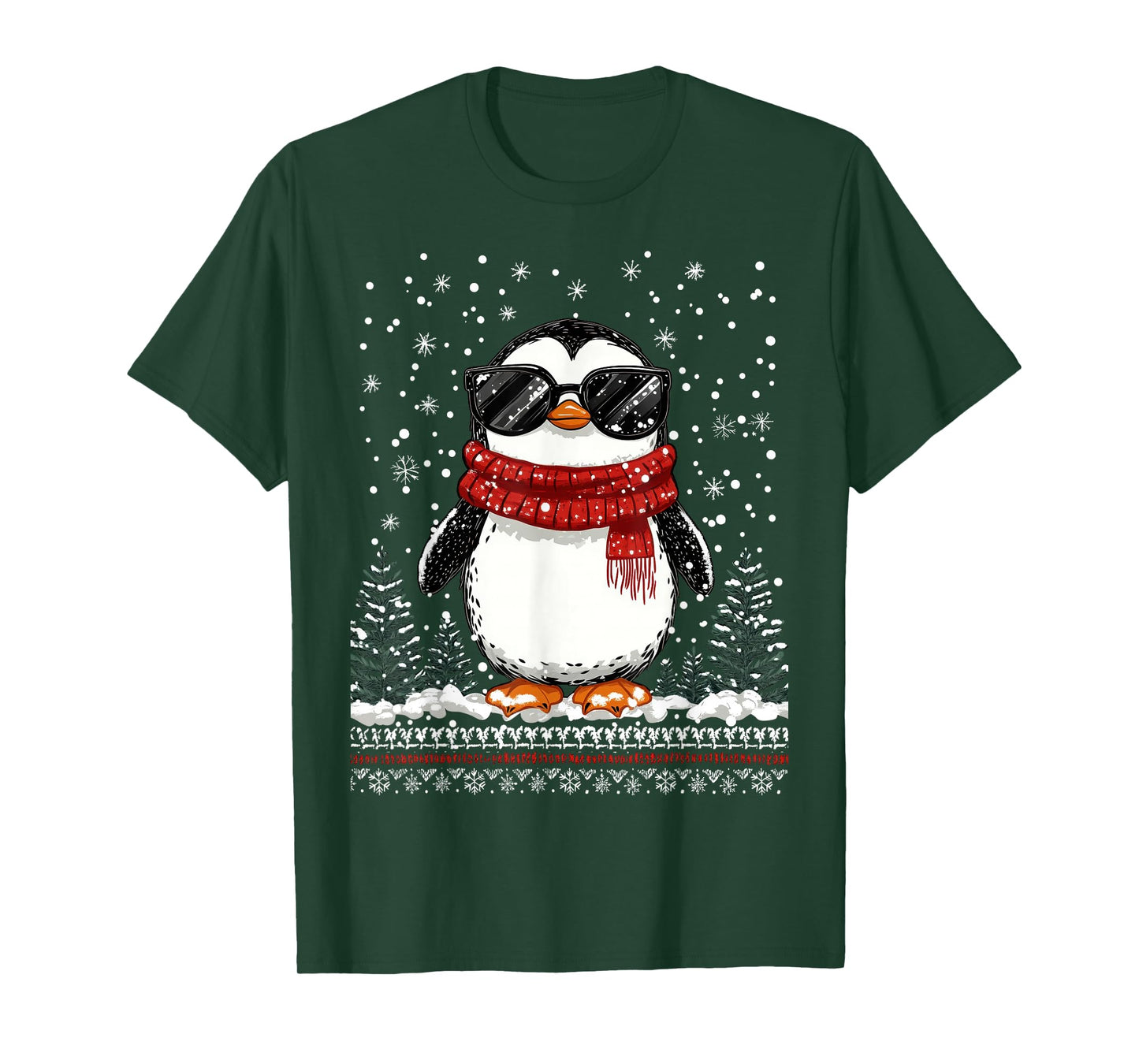 Funny Christmas Penguin With Sunglasses Ugly Christmas T-Shirt