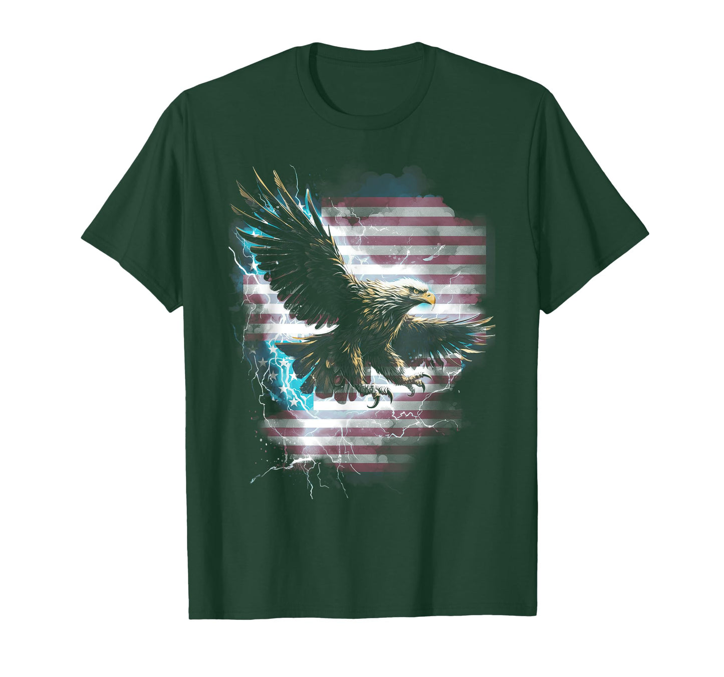 American Bald Eagle Lightning USA Flag Patriotic Freedom T-Shirt