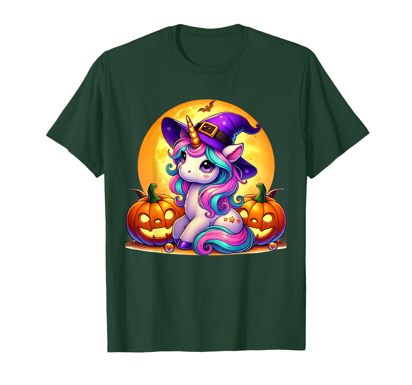 Cute Halloween Unicorn Witch Pumpkin Girls Women School T-Shirt
