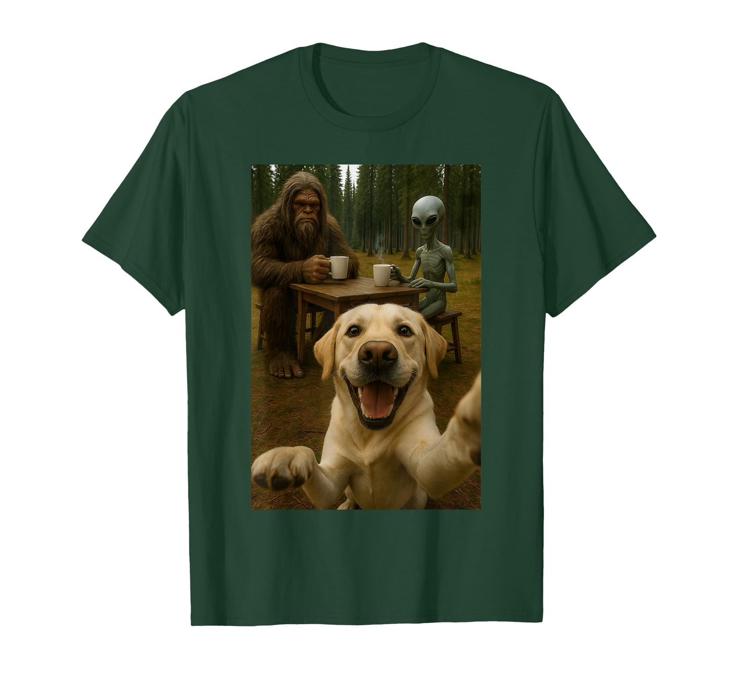 Dog Selfie With Bigfoot Alien Funny T-Shirt