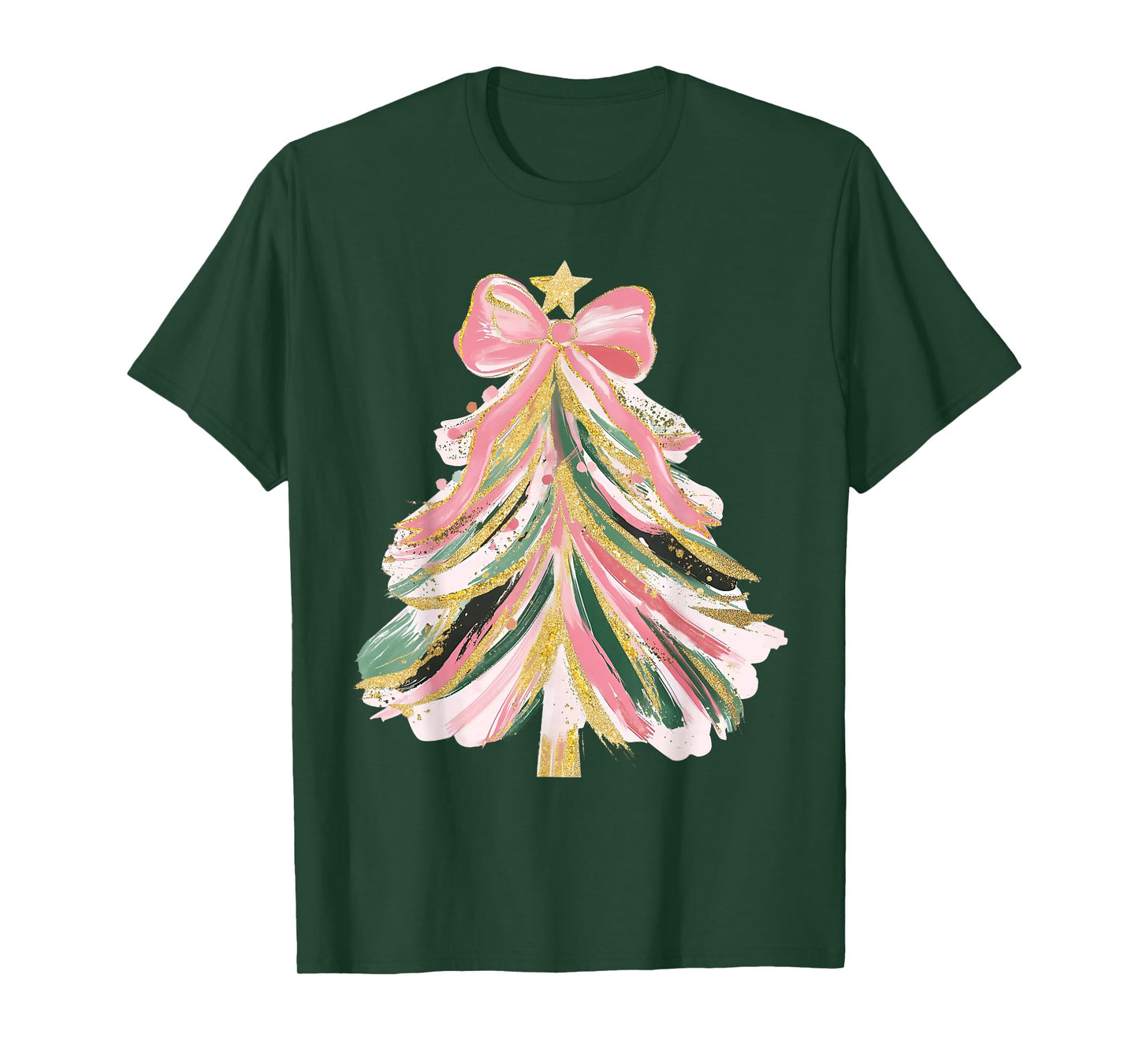 Coquette Bow Christmas Xmas Tree Family Matching Holiday T-Shirt