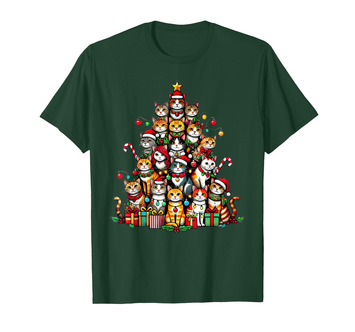 Cat Kitten Christmas Tree Funny Cat Xmas T-Shirt