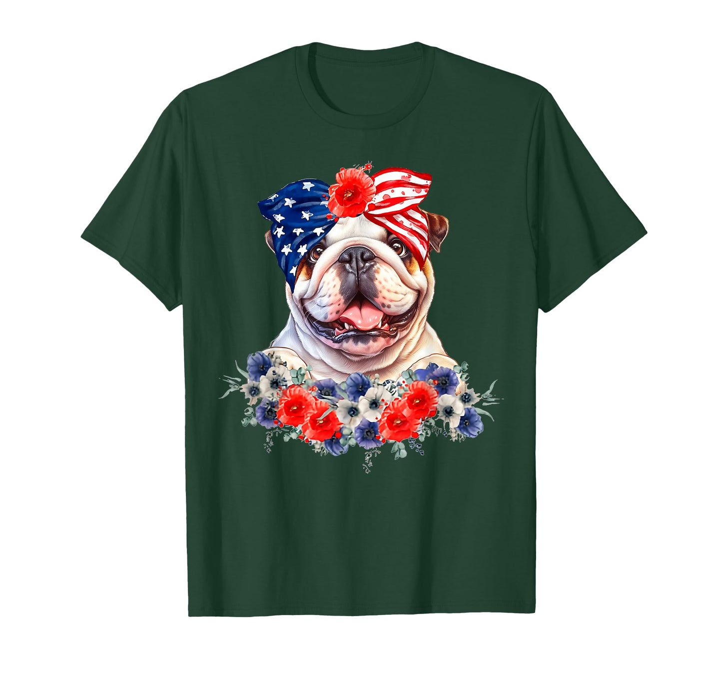 English Bulldog Dog Bandana American Flag 4th Of July T-Shirt