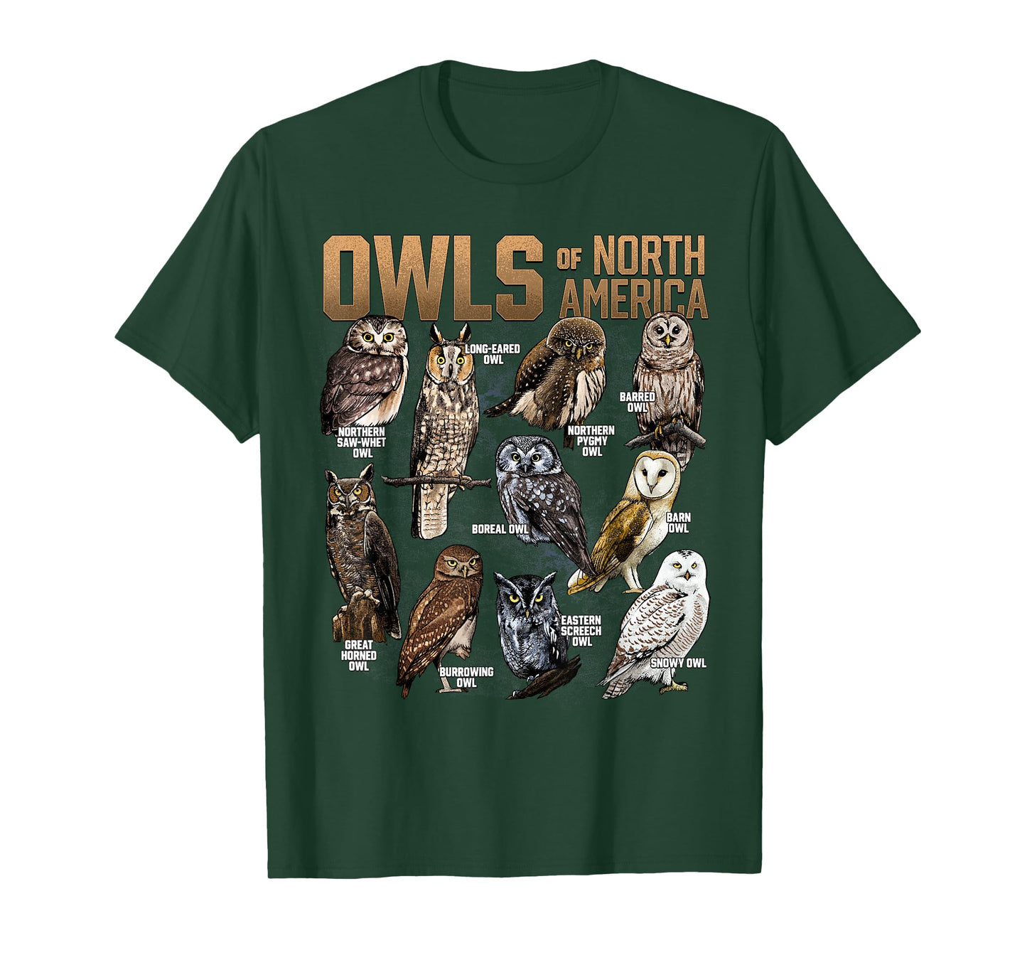Owls of North America Nocturnal Animal Bird Lover Owl Lover T-Shirt