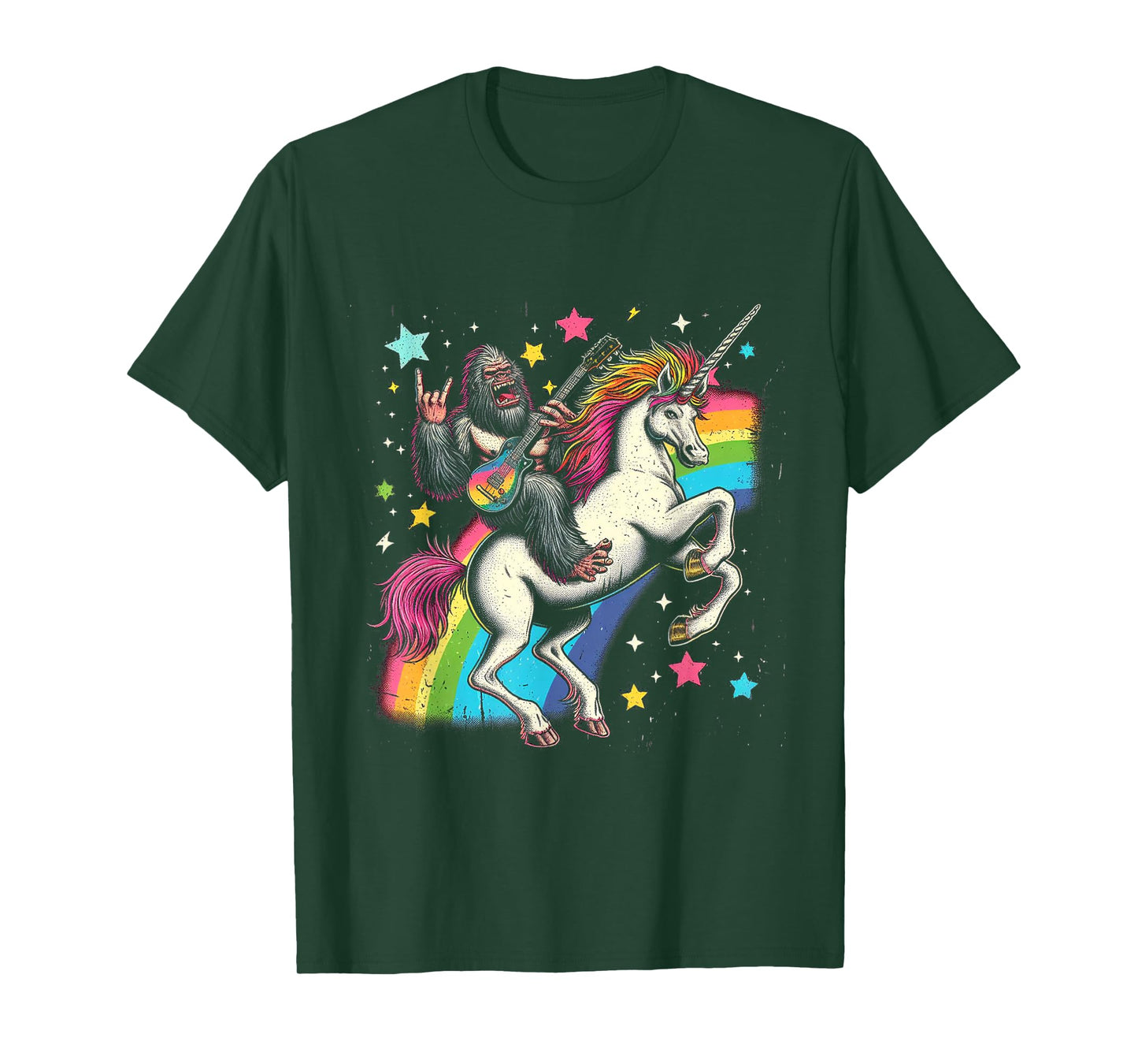 Funny Bigfoot Riding a Rainbow Unicorn T-Shirt