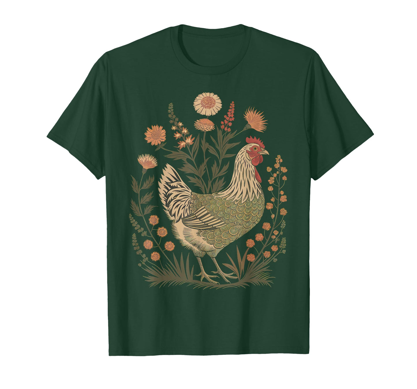 Chicken Floral Art Graphic Women Farm Chicken Lover Colorful T-Shirt