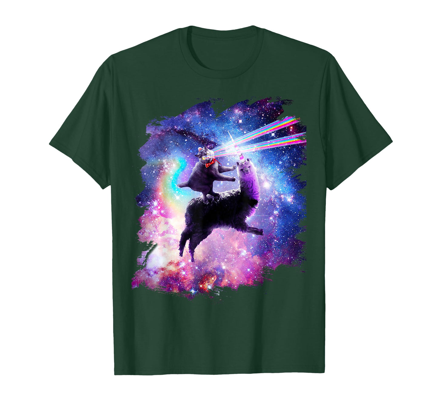Laser Eyes Outer Space Cat Riding On Llama Unicorn T-Shirt