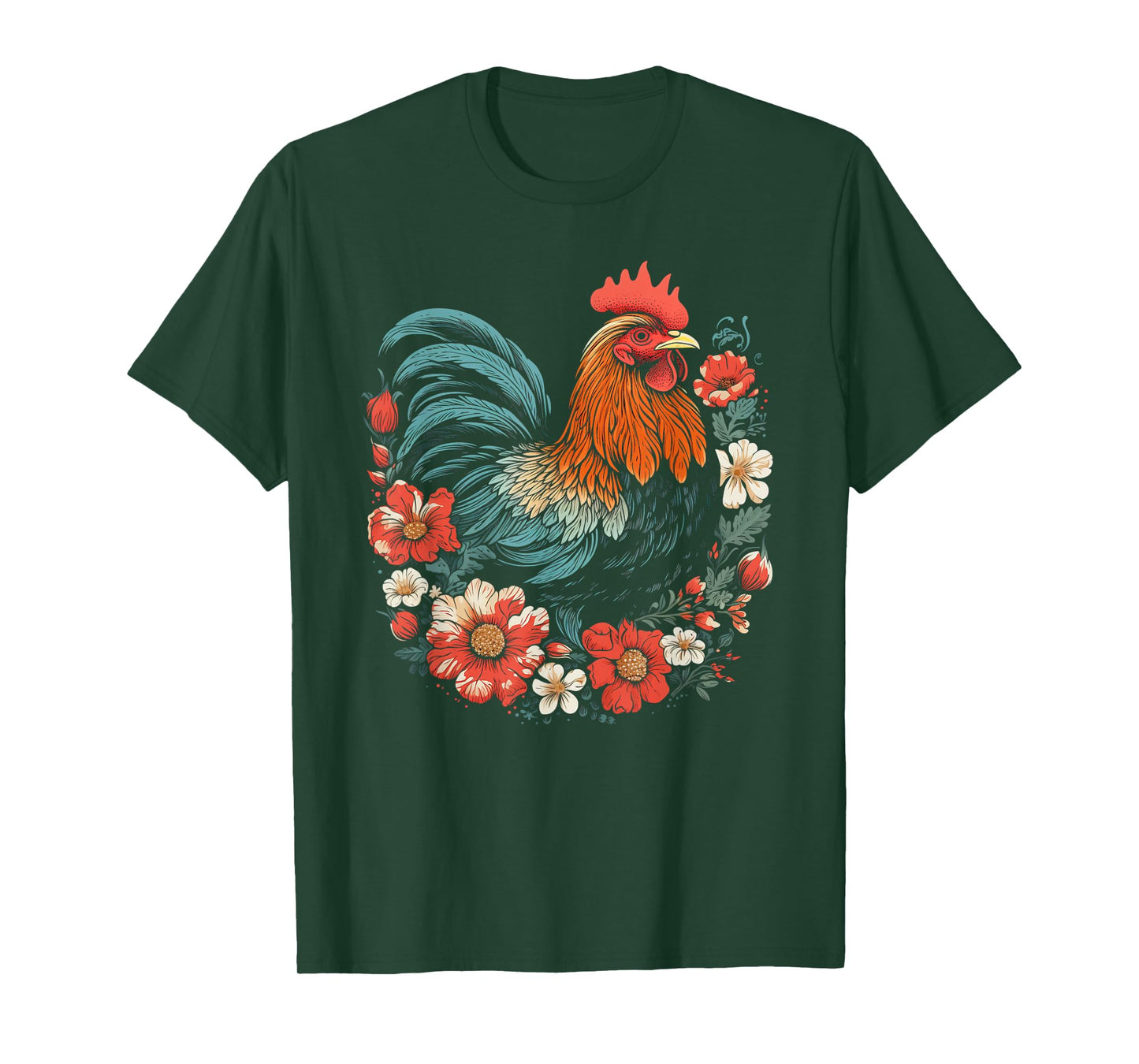 Chicken Vintage Flowers Floral Poultry Farmer Farm Animal T-Shirt