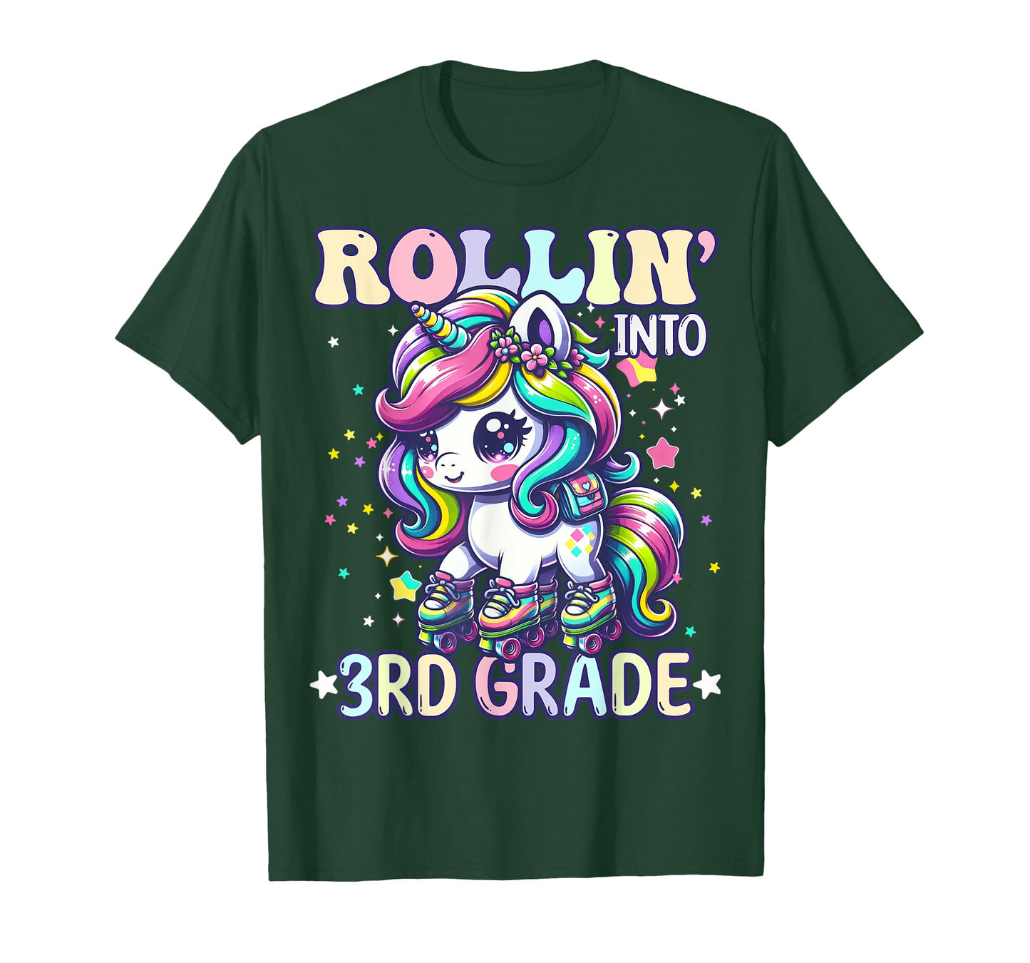 3rd Grade Back To School First Day Girl Rollin Unicorn T-Shirt