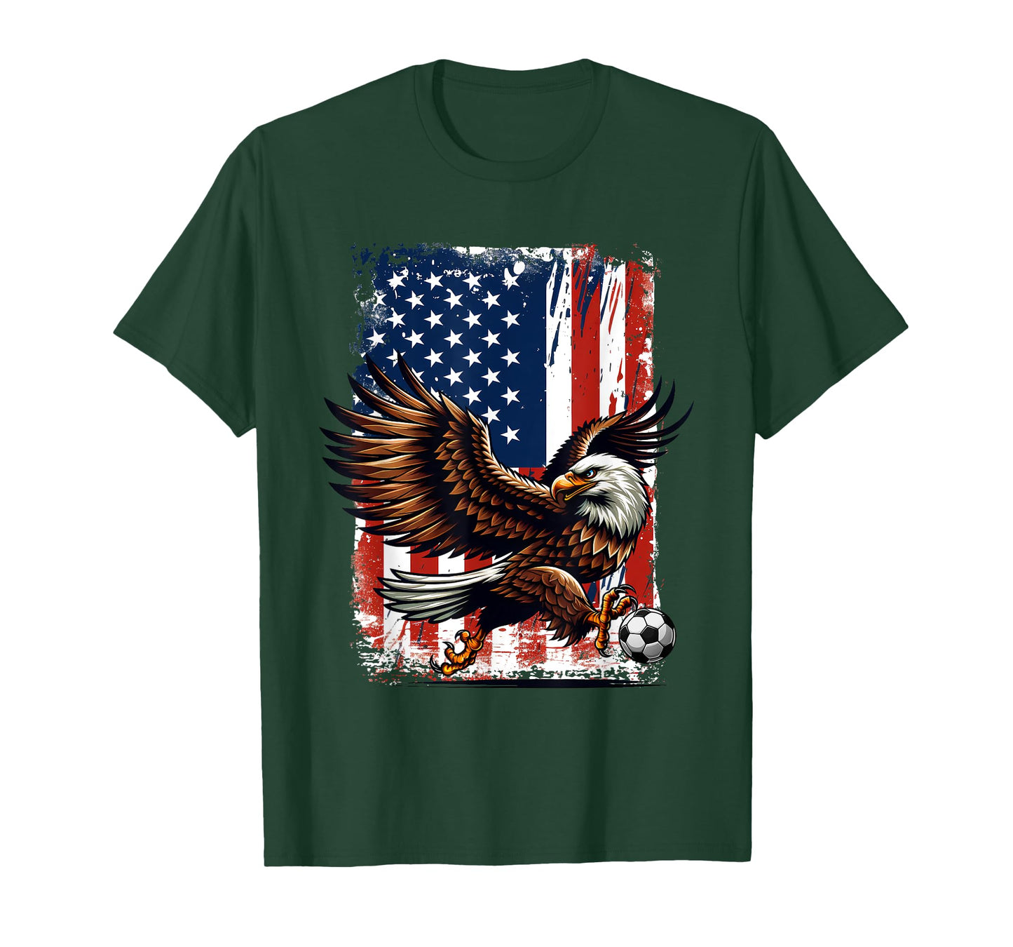 Vintage Bald Eagle Showing Soccer Skills American Flag Tee T-Shirt for Women Kids Men
