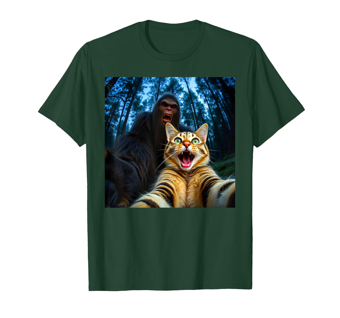 Funny Bigfoot With Cat Selfie Sasquatch For Men Women Kids T-Shirt