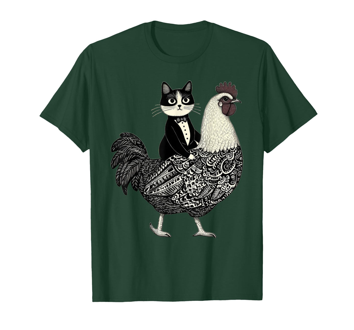 Funny Tuxedo Cat Riding Chicken Men Women Girls Kids T-Shirt