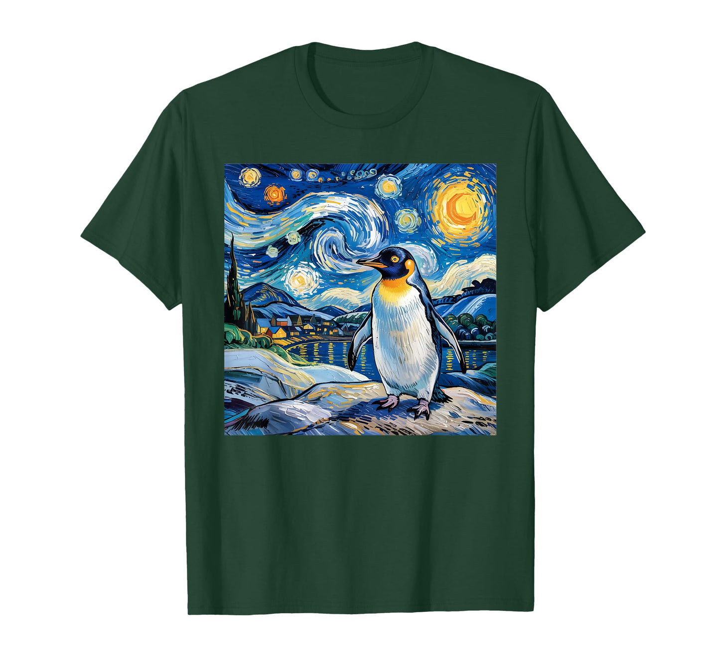 Penguin Starry Night Funny Penguin Art Van Gogh Style T-Shirt