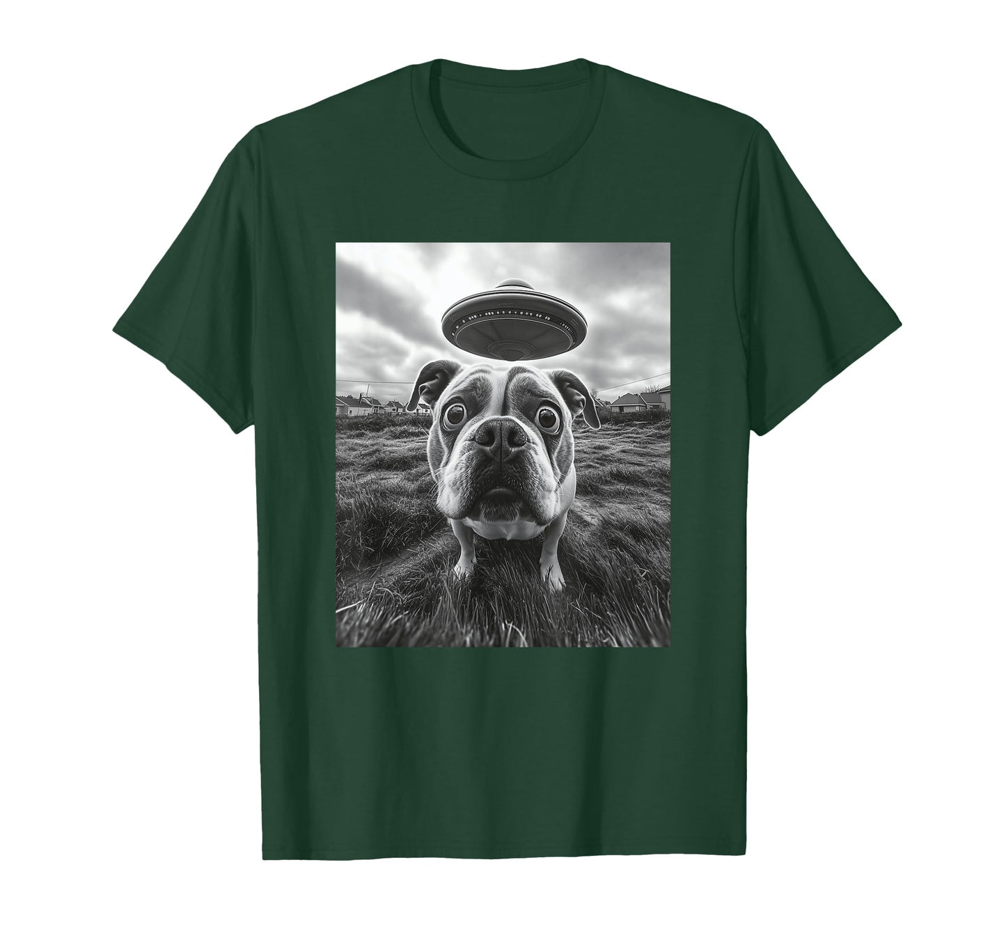 English Bulldog with UFO Graphic T-Shirt – Hilarious Dog Tee Men Women Kids T-Shirt