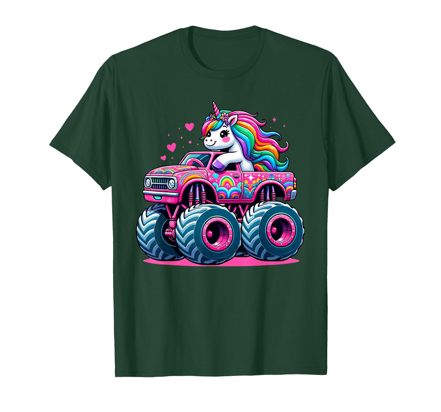 Funny Cute Unicorn Riding A Pink Monster Truck T-Shirt