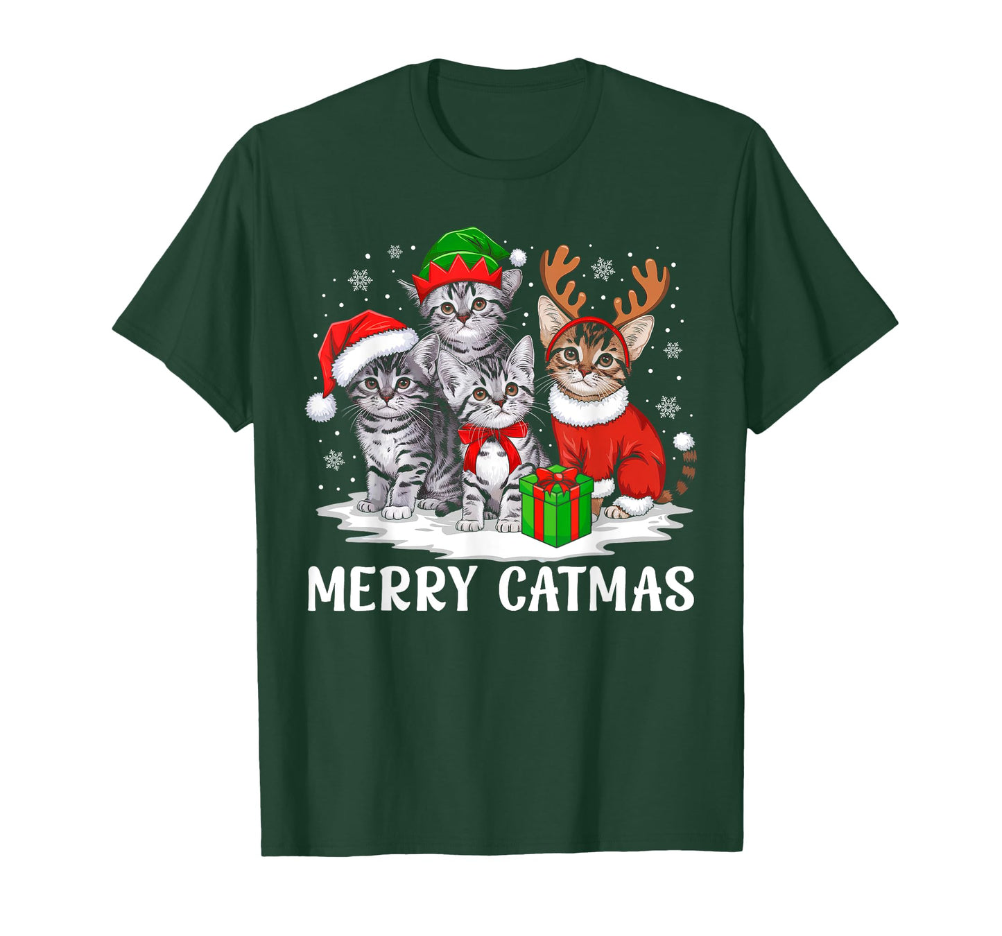 Merry Catmas Cat Christmas Light Xmas Family Men Women Kids T-Shirt