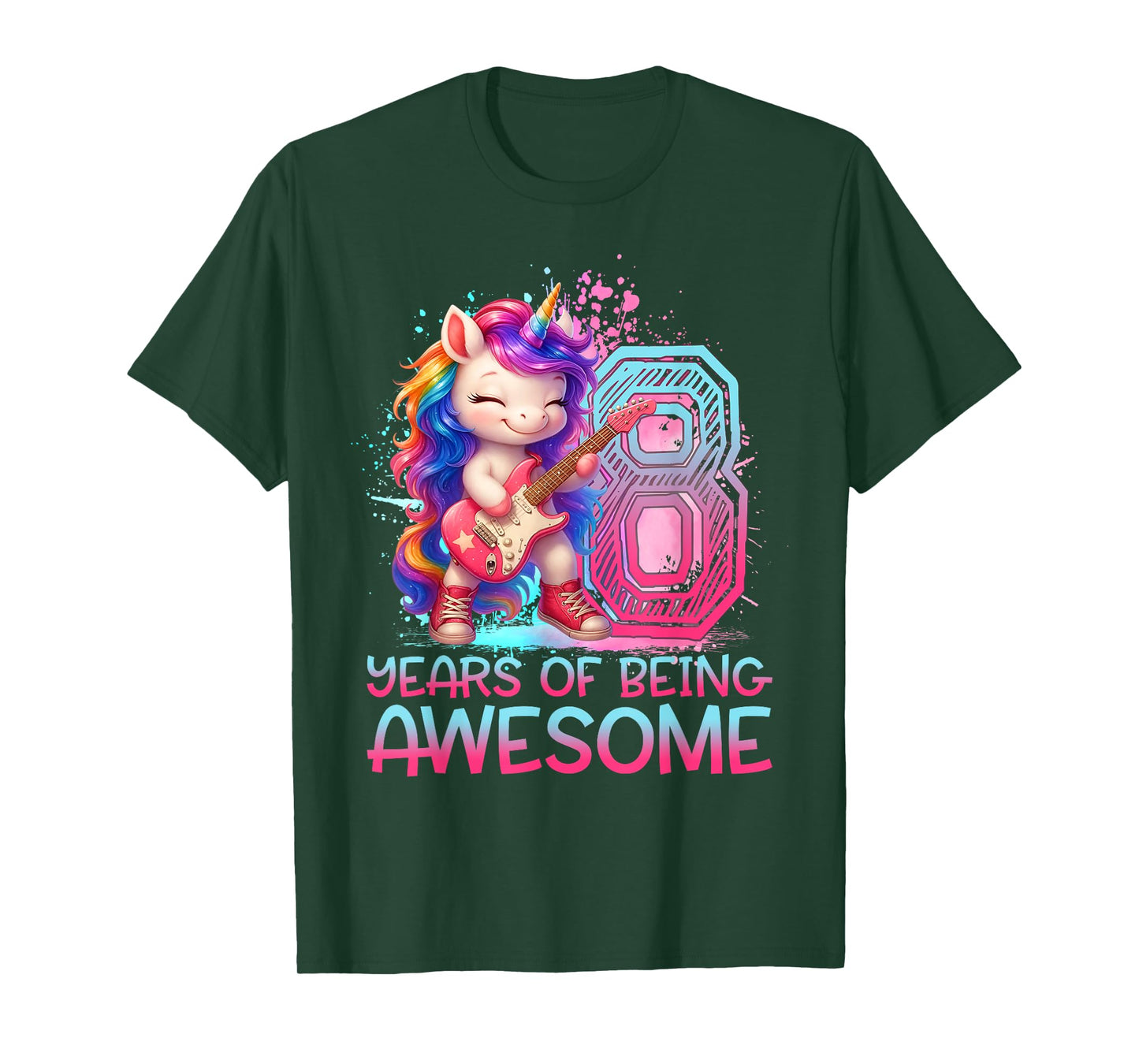 8 Years of Being Awesome Unicorn Rock And Roll 8th Birthday T-Shirt