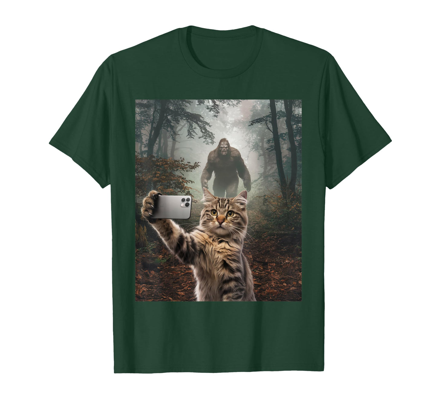 Funny Surprised Scared Cat Selfie Meme Sasquatch Bigfoot T-Shirt