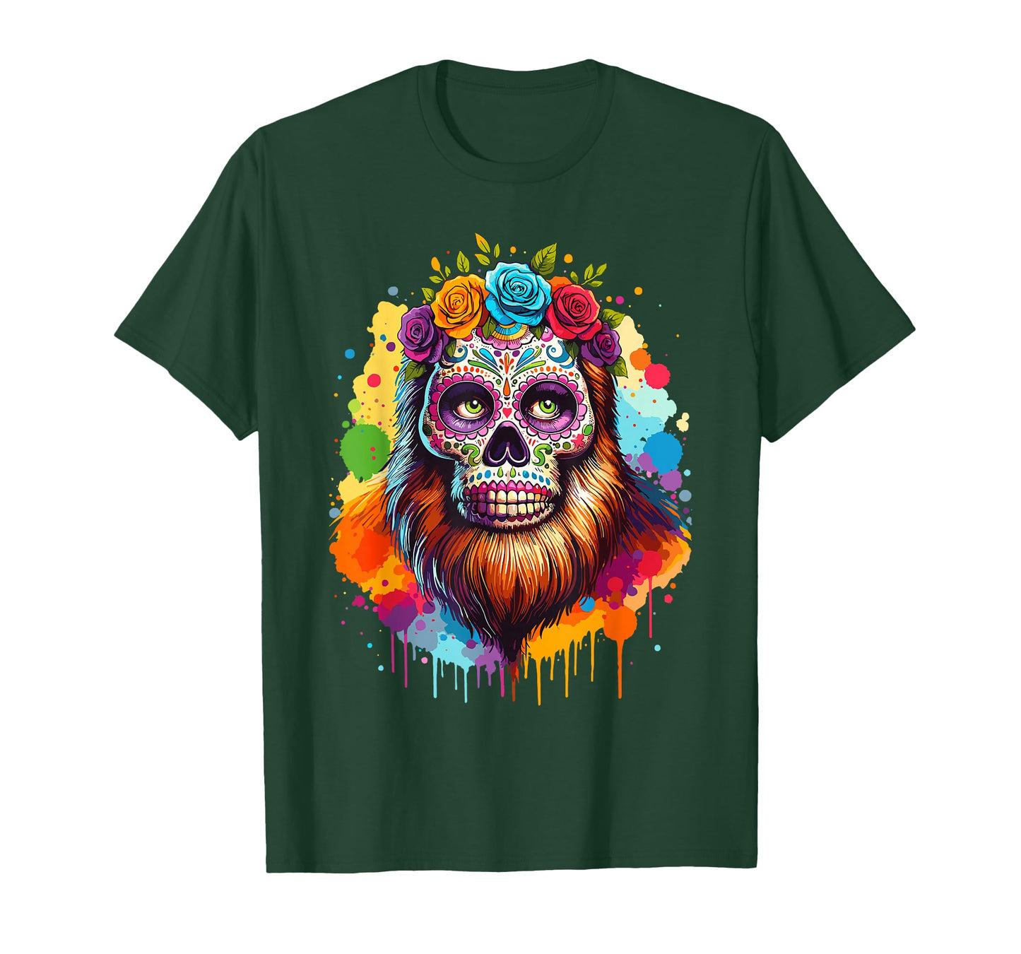 Sugar Skull Bigfoot Dia de Muertos Halloween Day of The Dead T-Shirt