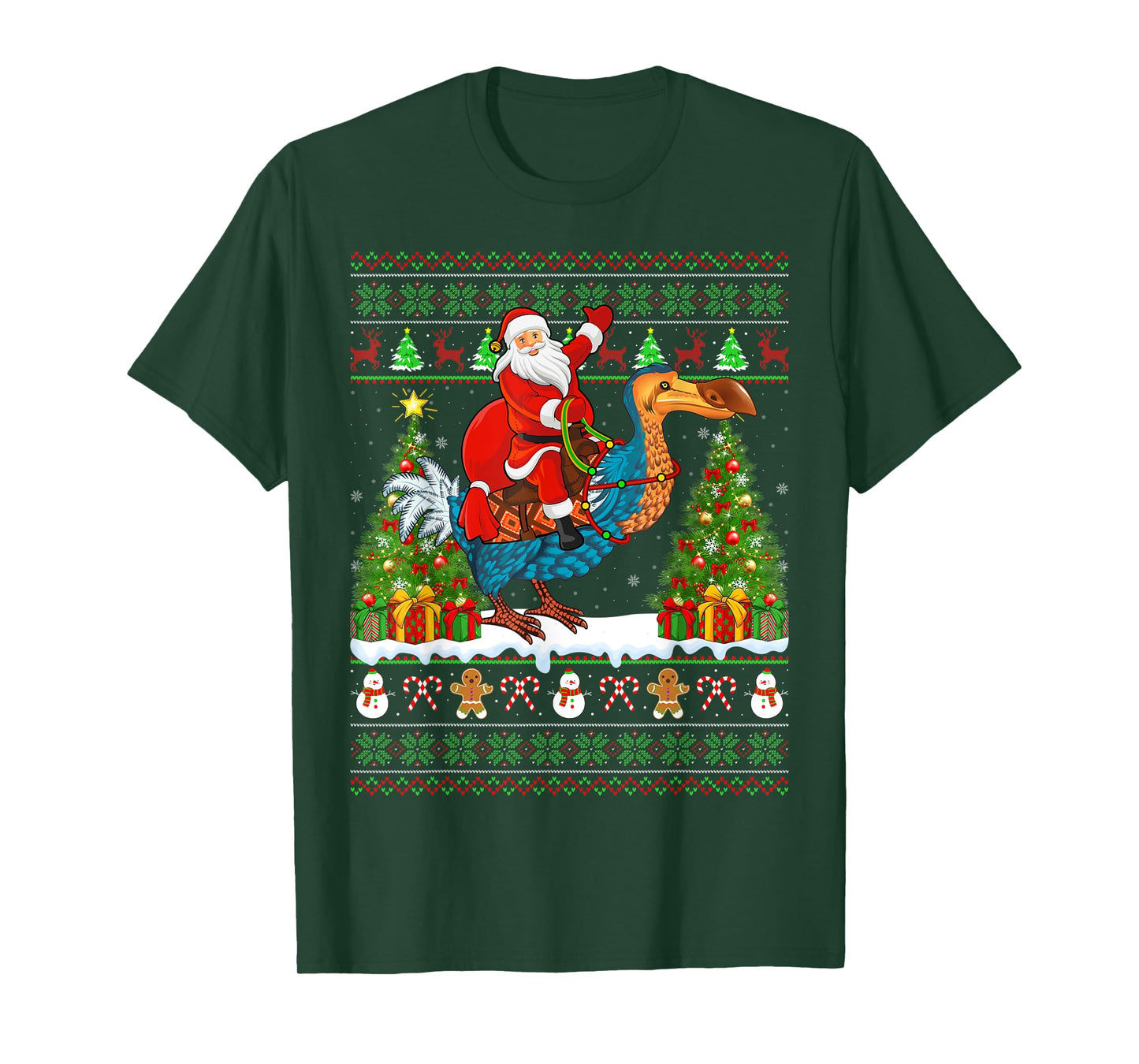 Dodo Bird Lover Funny Ugly Santa Riding Dodo Christmas T-Shirt