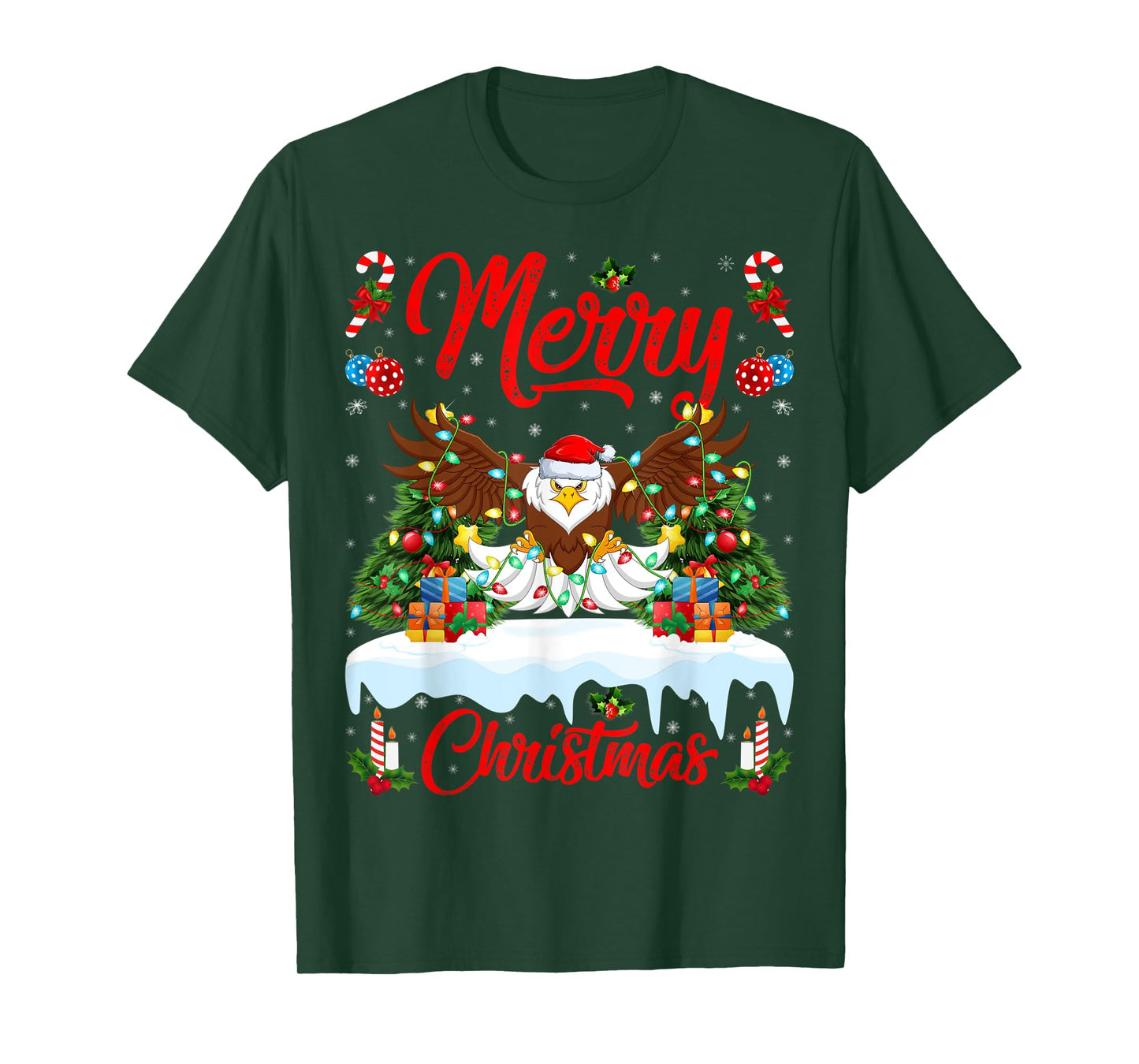 Bald Eagle Lover Xmas Lighting Santa Bald Eagle Christmas T-Shirt
