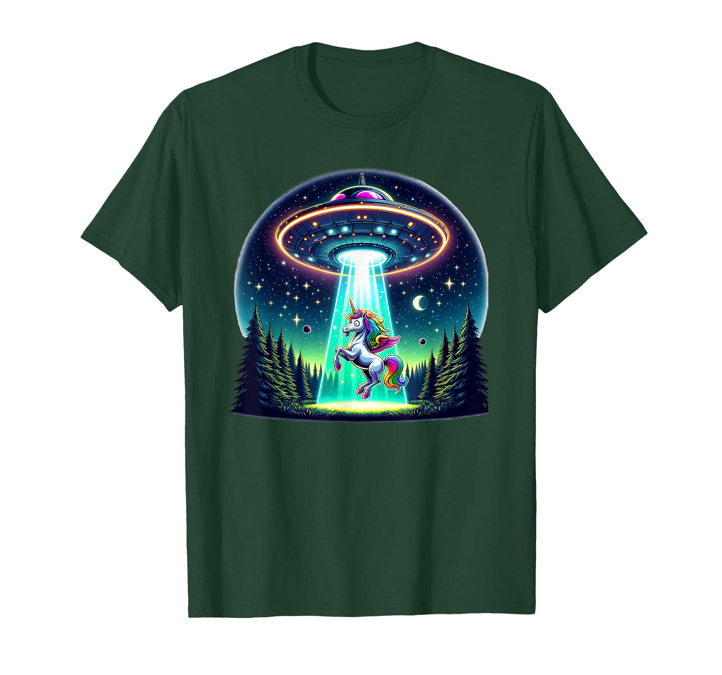 Rainbow Unicorn Abduction Alien Invasion Funny UFO Spaceship T-Shirt