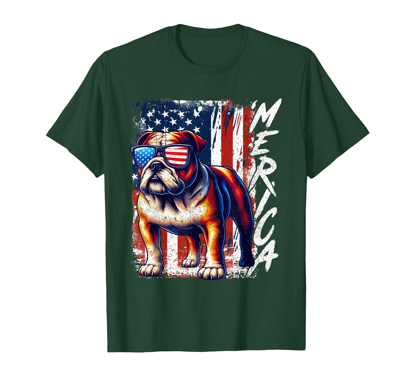 'Merica Bulldog Dogs Sunglasses Patriotic 4th Of July 2025 T-Shirt