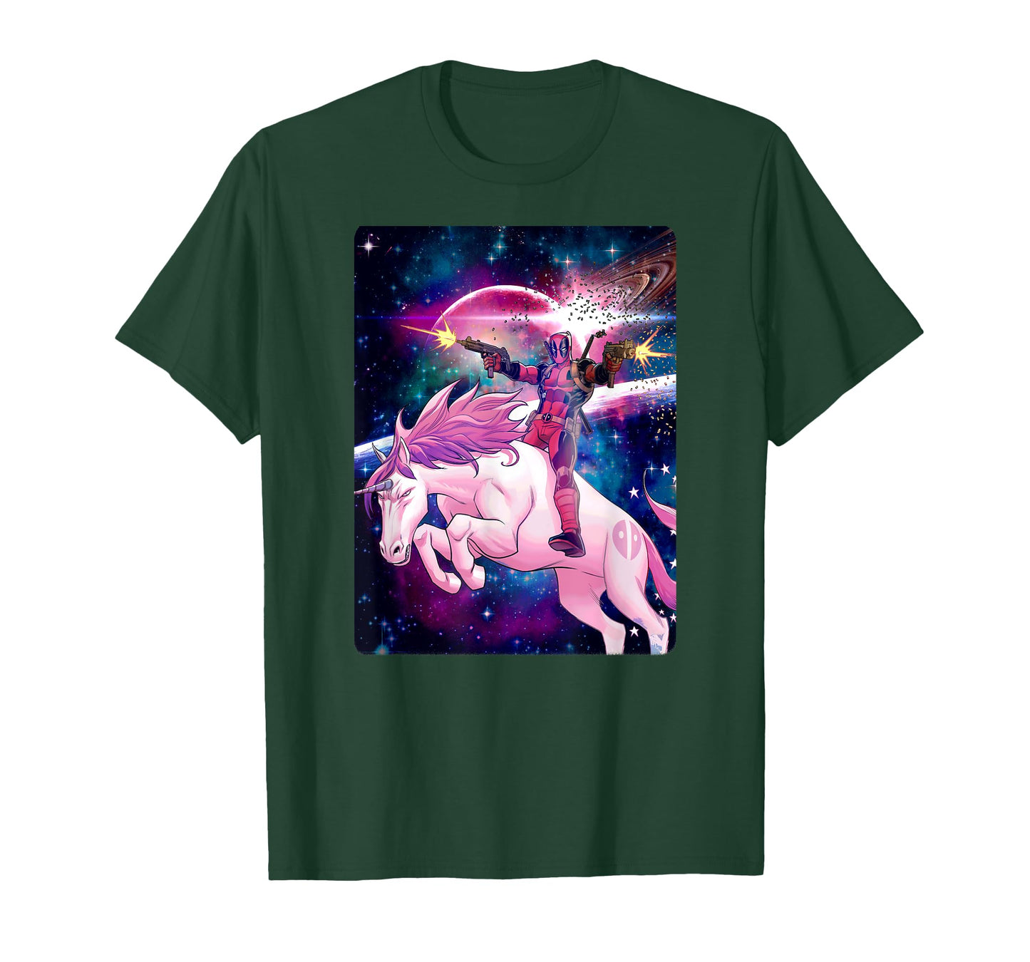 Marvel Deadpool In Space Unicorn Saddles Ablaze T-Shirt T-Shirt