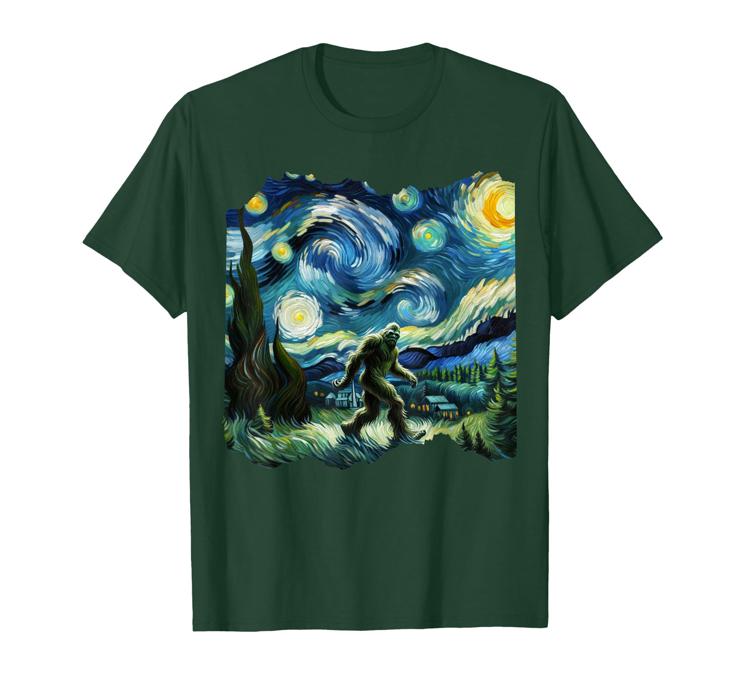 Bigfoot Sasquatch Van Gogh Art Painting Star Sky Night T-Shirt
