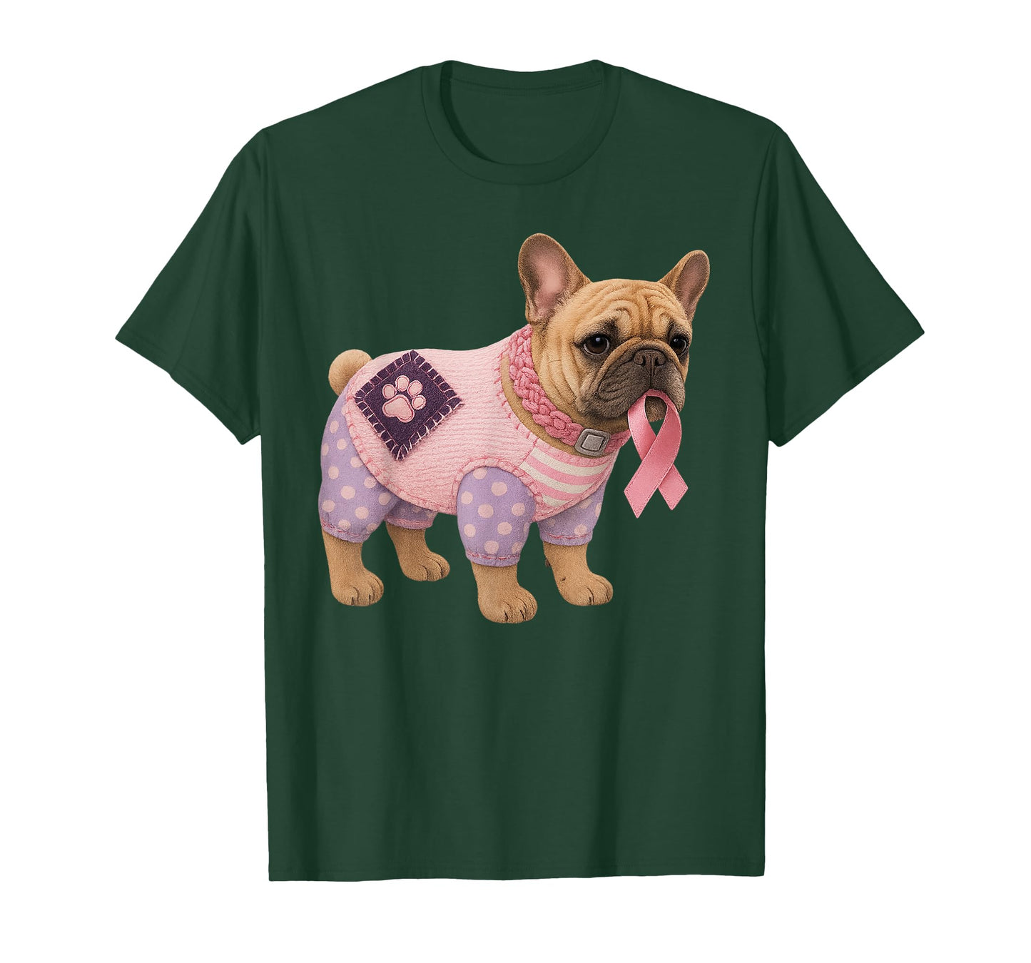 French Bulldog Pink Ribbon Breast Cancer Pattern Felt Art T-Shirt