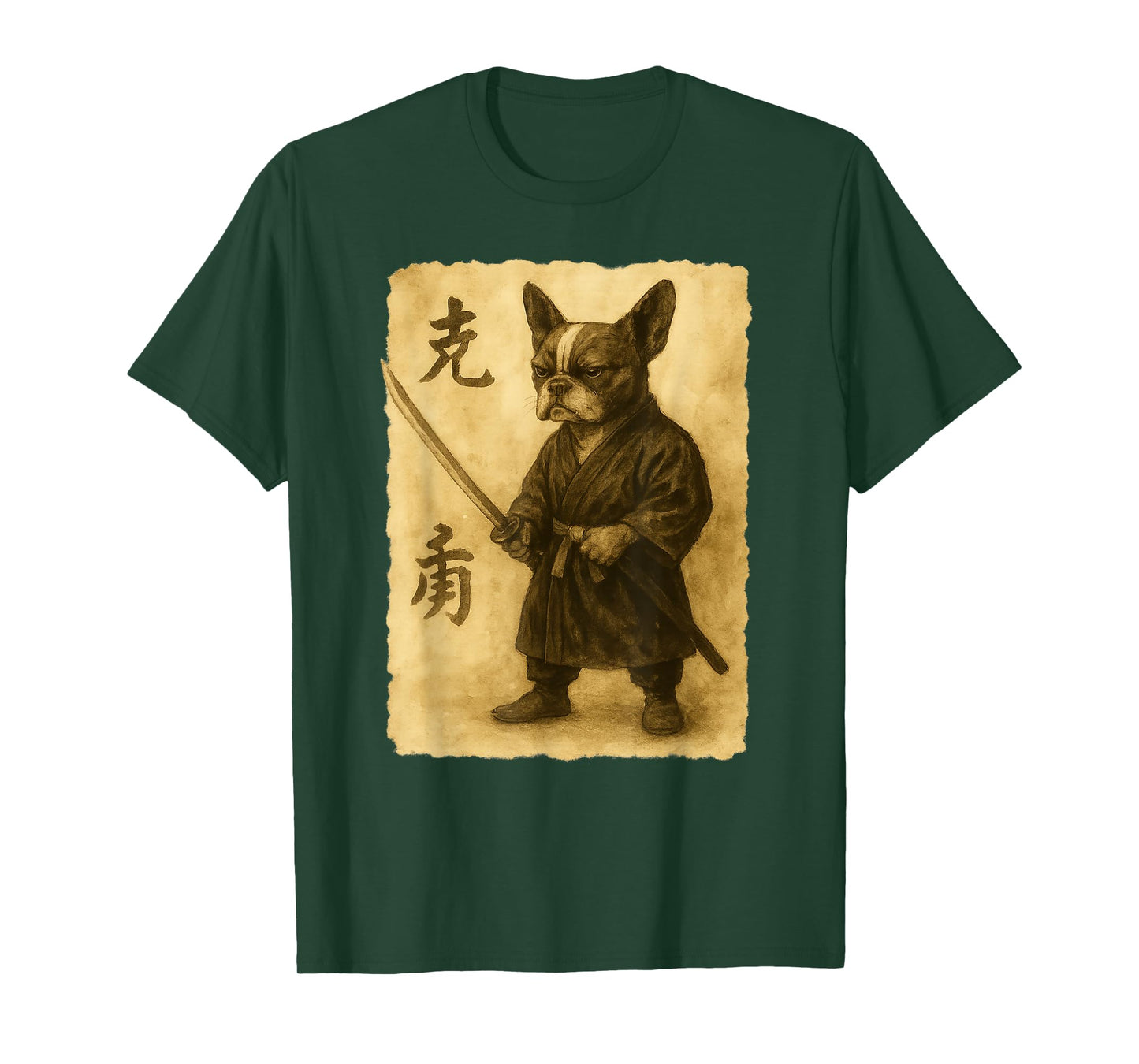 Samurai French Bulldog Watercolor Ukiyo Style T-Shirt