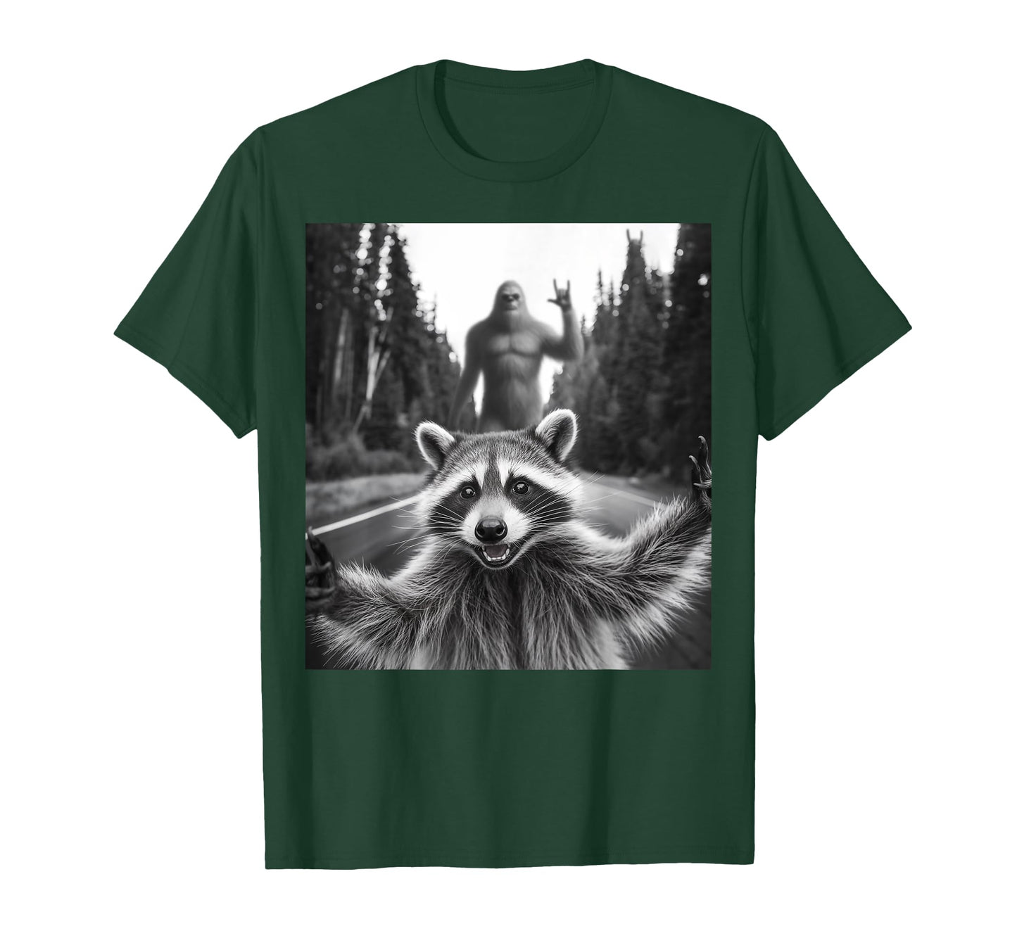 Raccoon Selfie With Bigfoot Funny Gifts For Men Women Kid T-Shirt