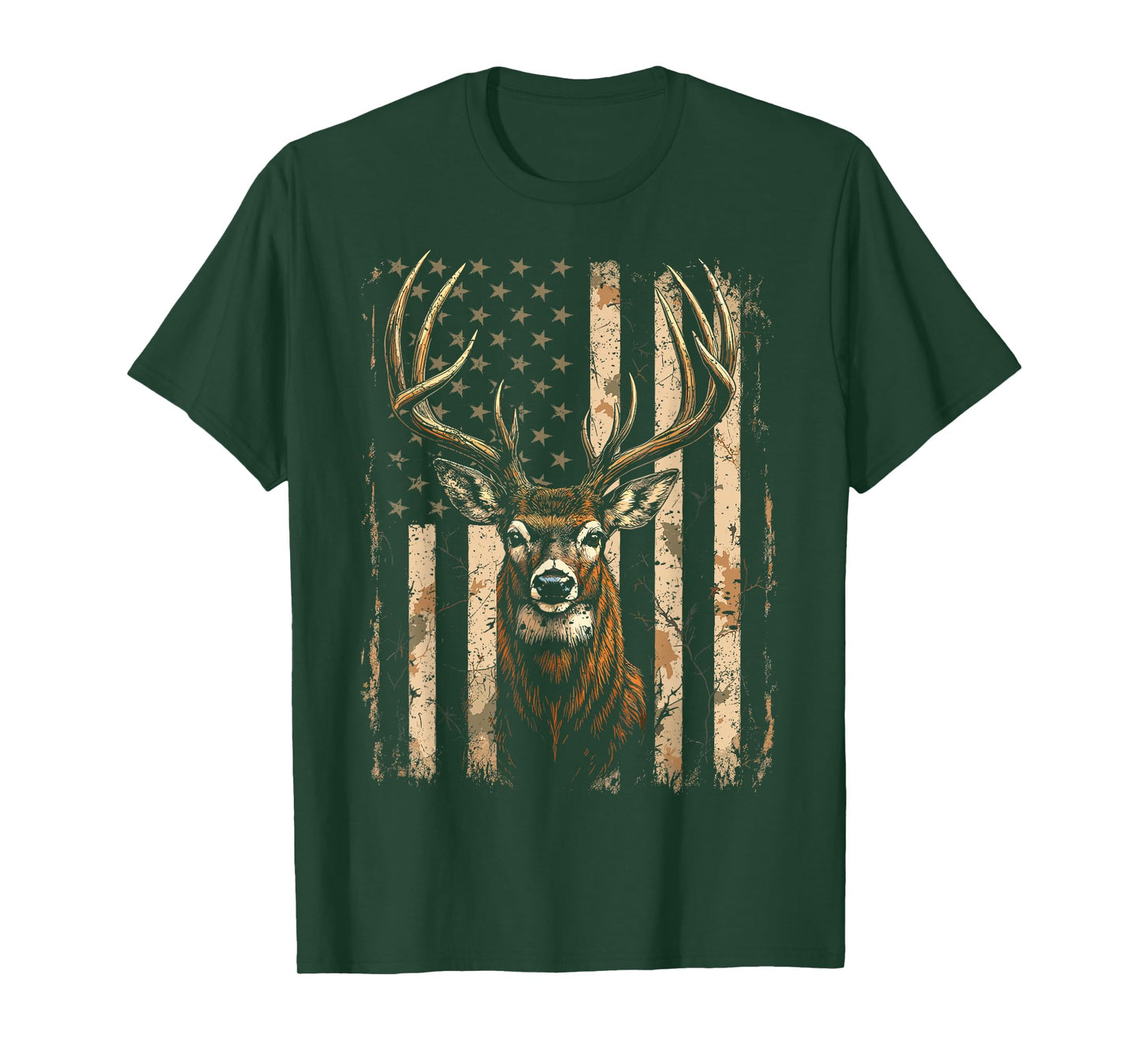 American Flag Vintage Tee Buck Deer Hunting Camouflage Style T-Shirt