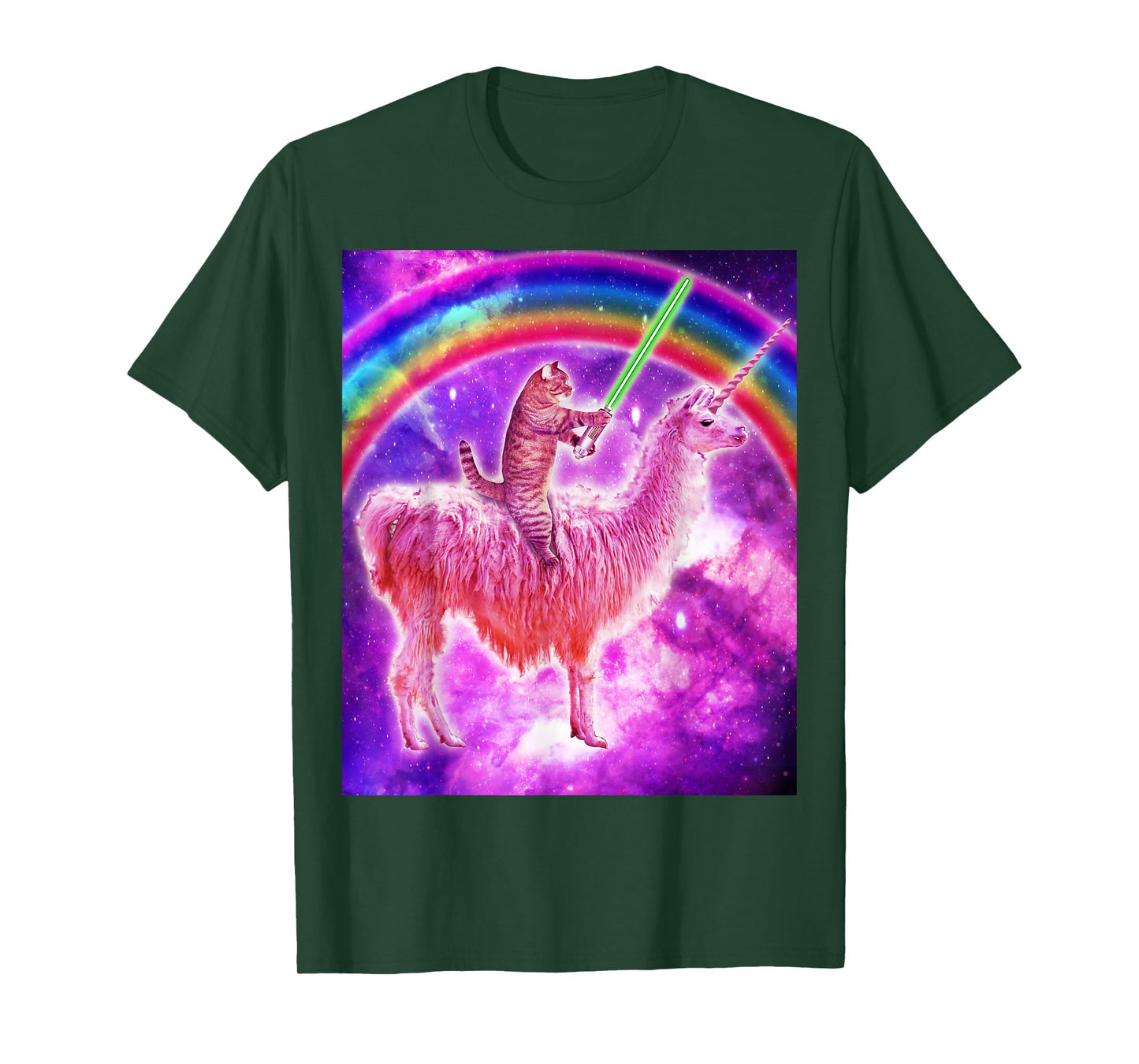 Kitty Cat Riding Llama Unicorn Rainbow In Space Cat Lover Men Women Girls Kids T-Shirt