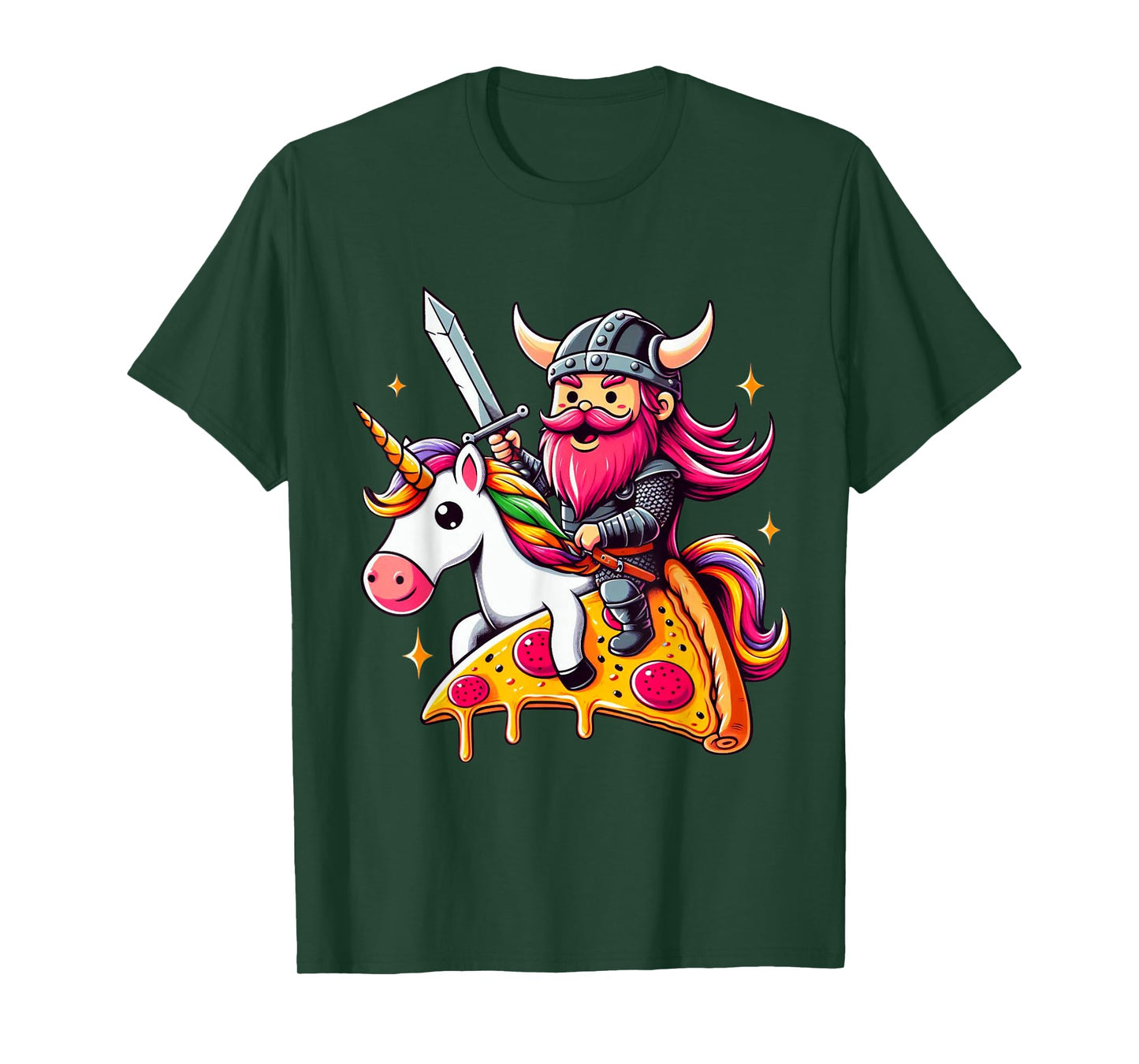 Viking And Unicorn On Pizza Boys Girls Men Women Kids Adults T-Shirt