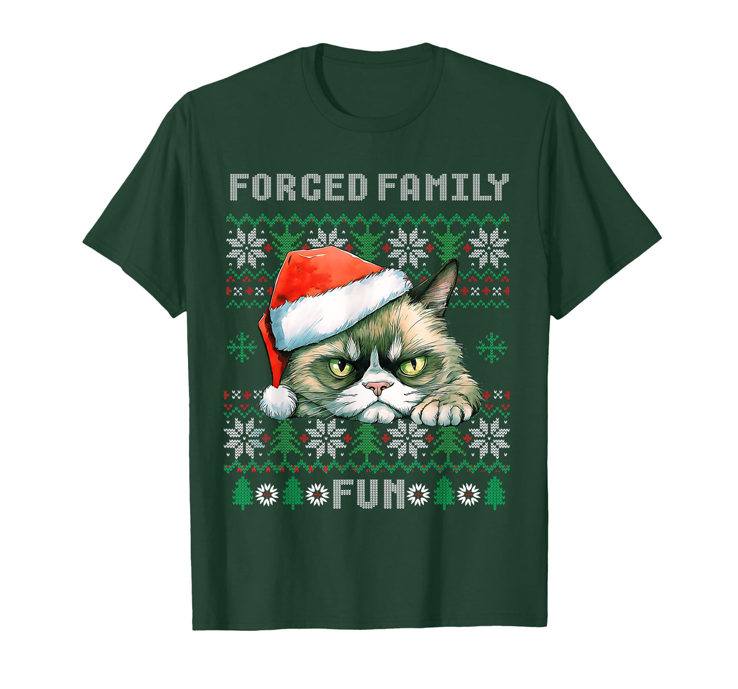 Forced Family Xmas Fun Funny Cat Lover Men Women Christmas T-Shirt