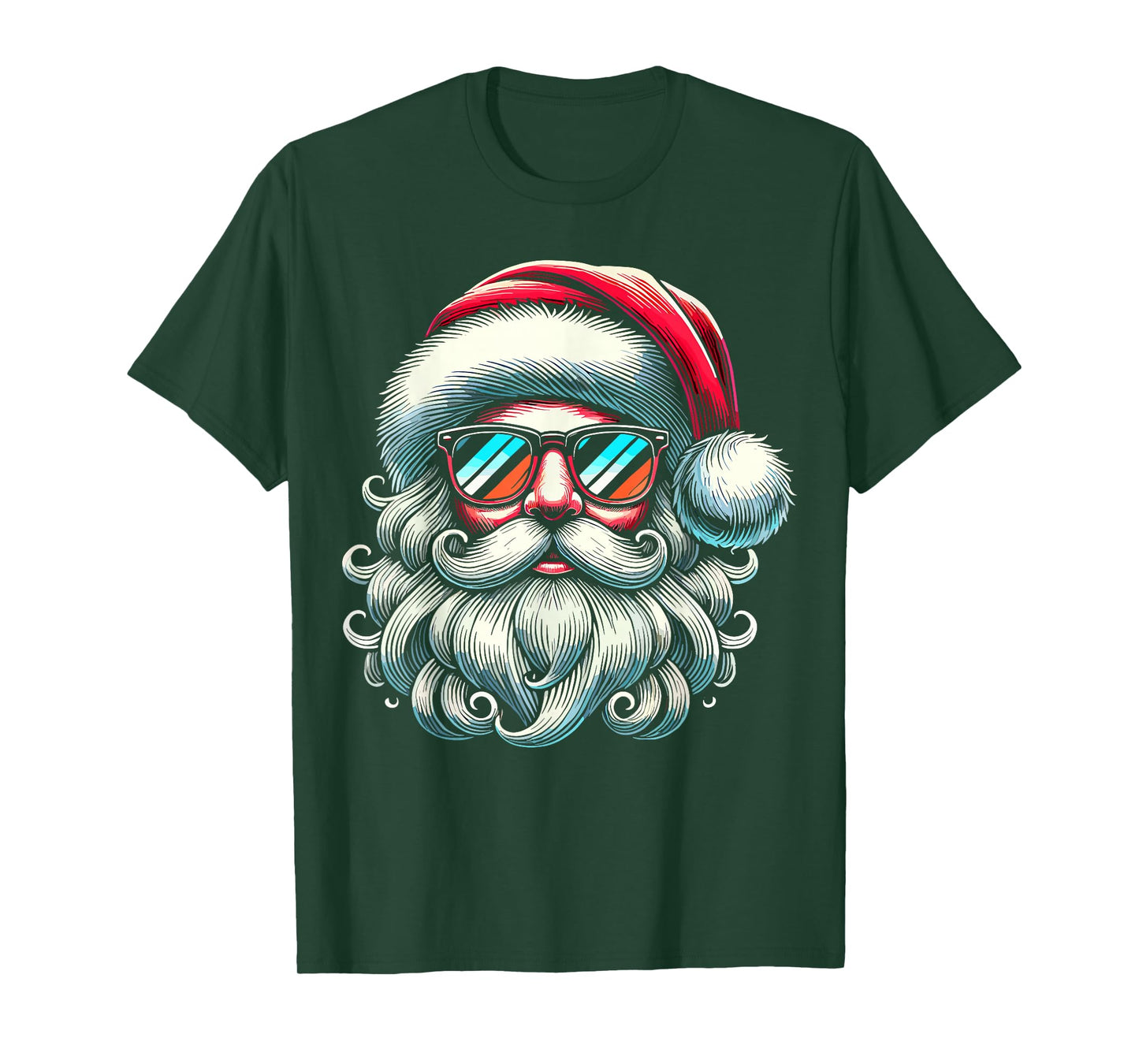Santa Face Retro Sunglasses Christmas Xmas T-Shirt