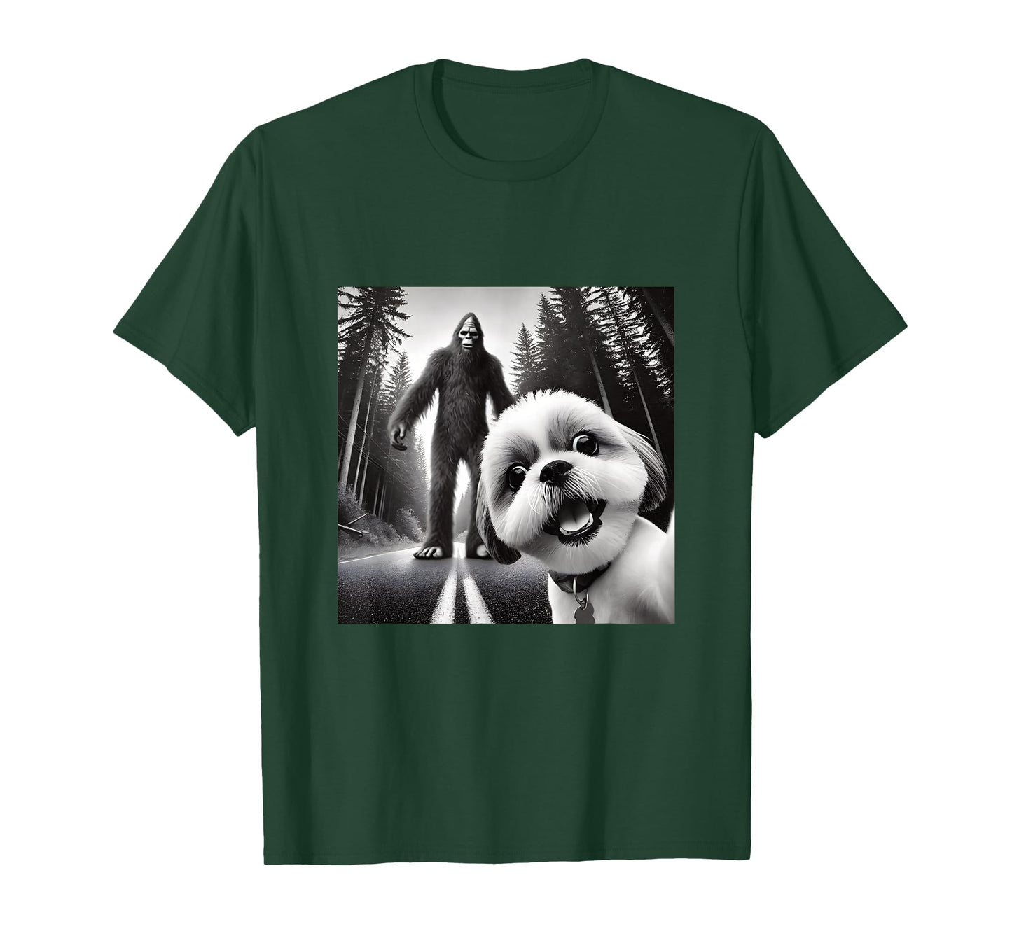 Shih tzu and Bigfoot Adventure in Forest T-Shirt