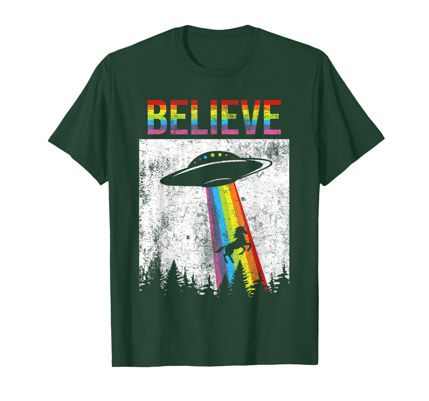 Believe Unicorn UFO LGBT Rainbow Flag Gay Pride Month Ally T-Shirt