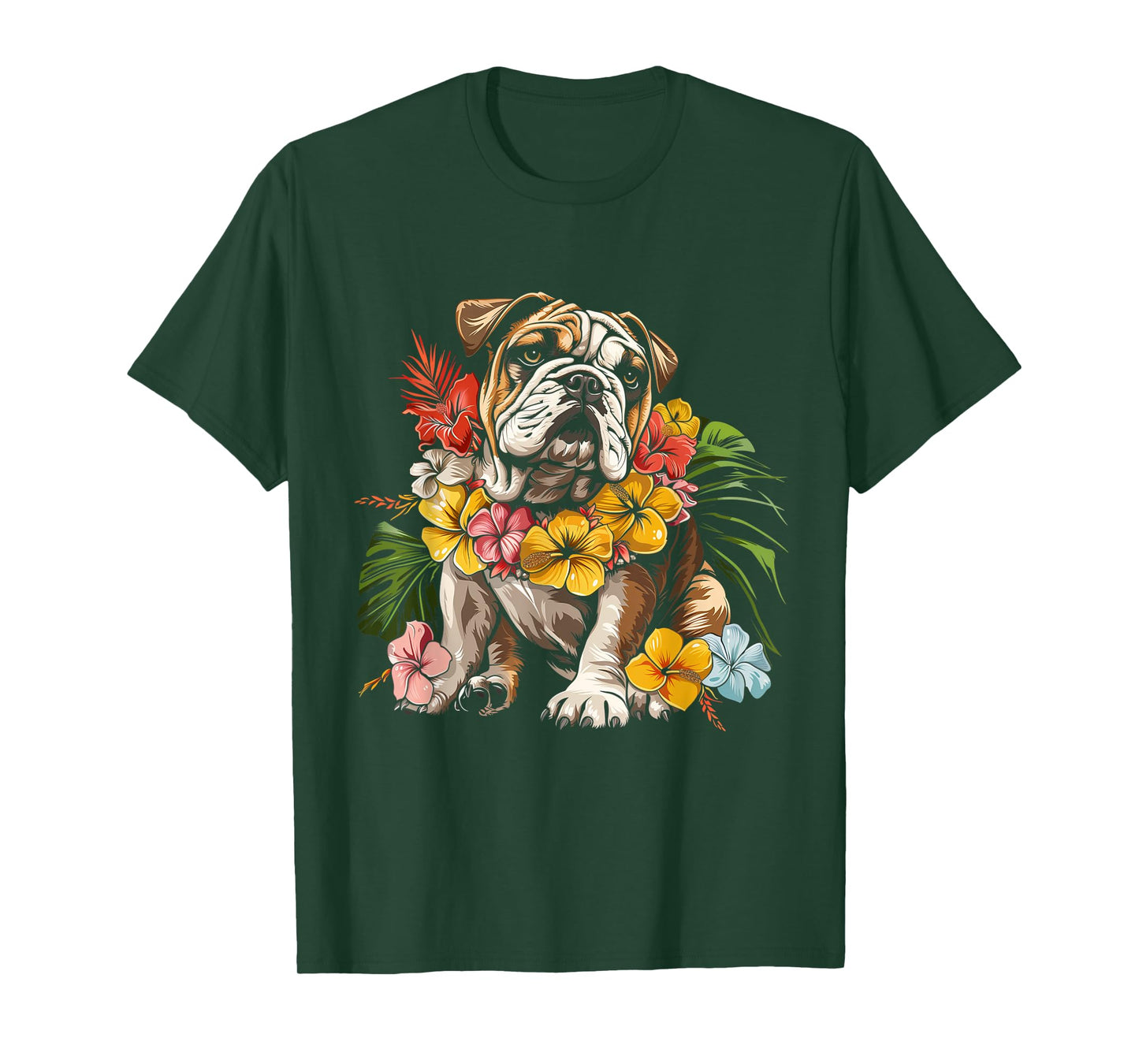 Bulldog Hawaiian Flowers Hibiscus Hula Hawaii Dog T-Shirt for Men Women Kids