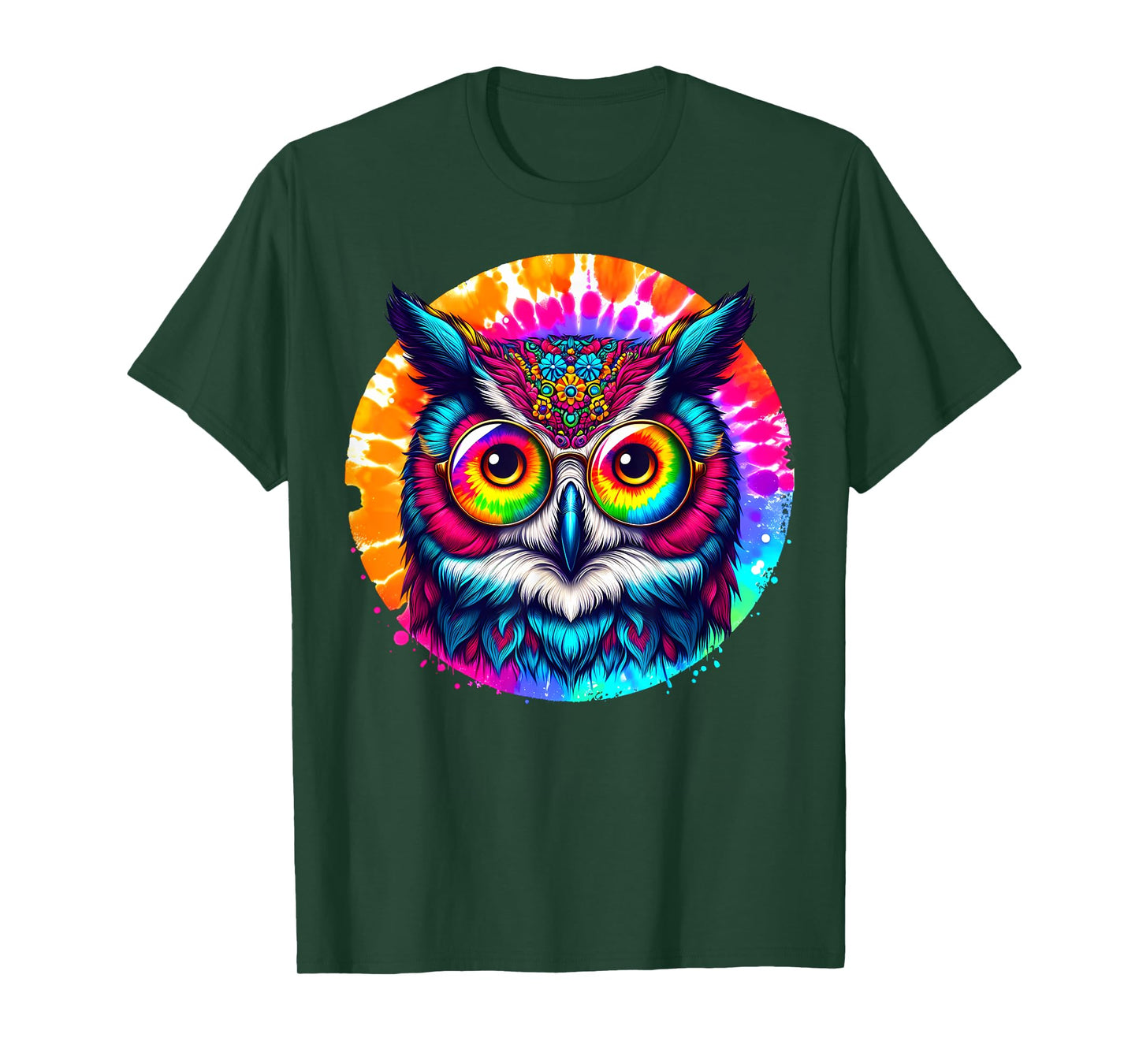 Cool Tie Dye Owl Sunglasses Bird Graphic Illustration Art T-Shirt