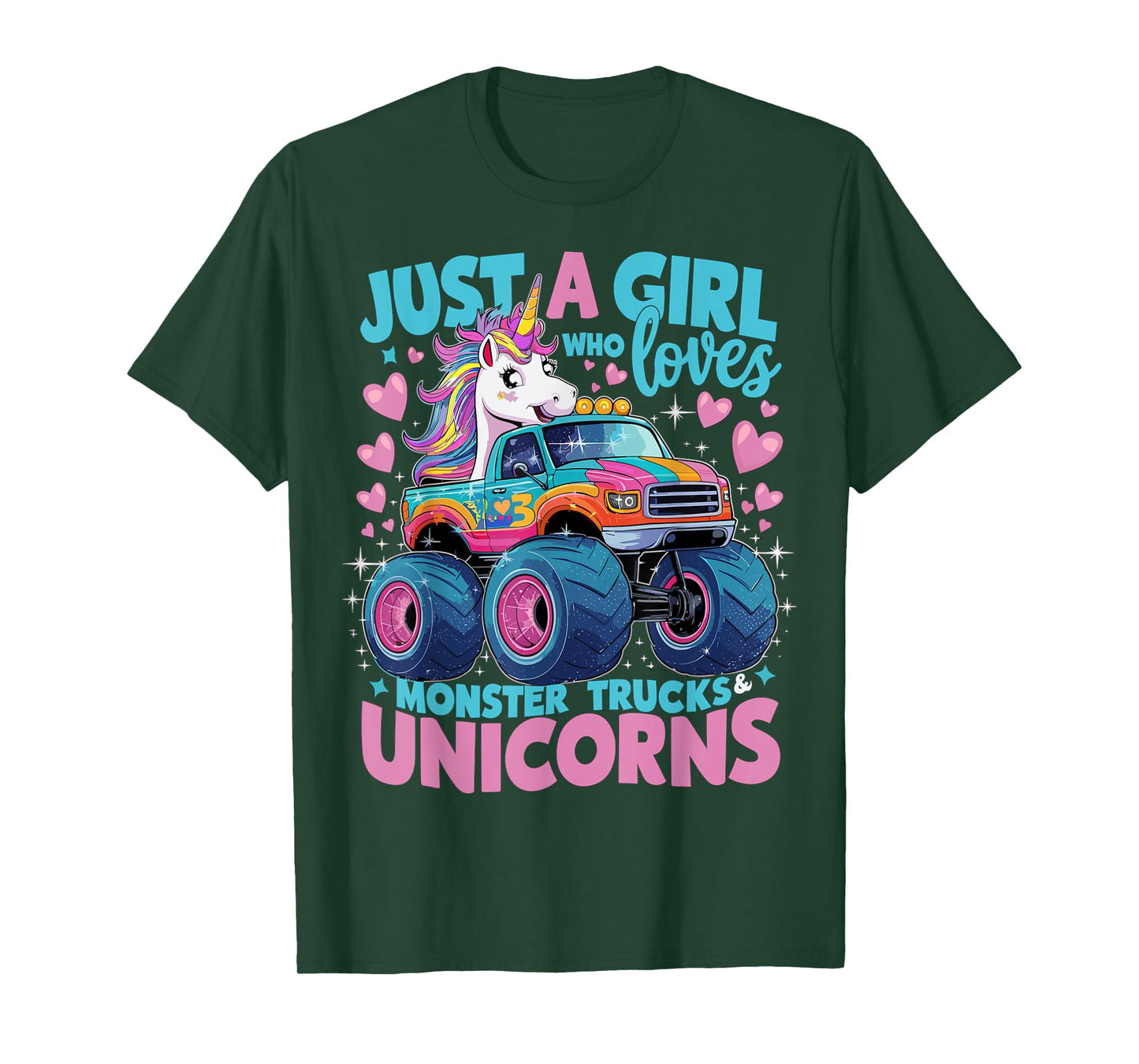 Just a Girl Who Loves Monster Trucks and Unicorns T-Shirt