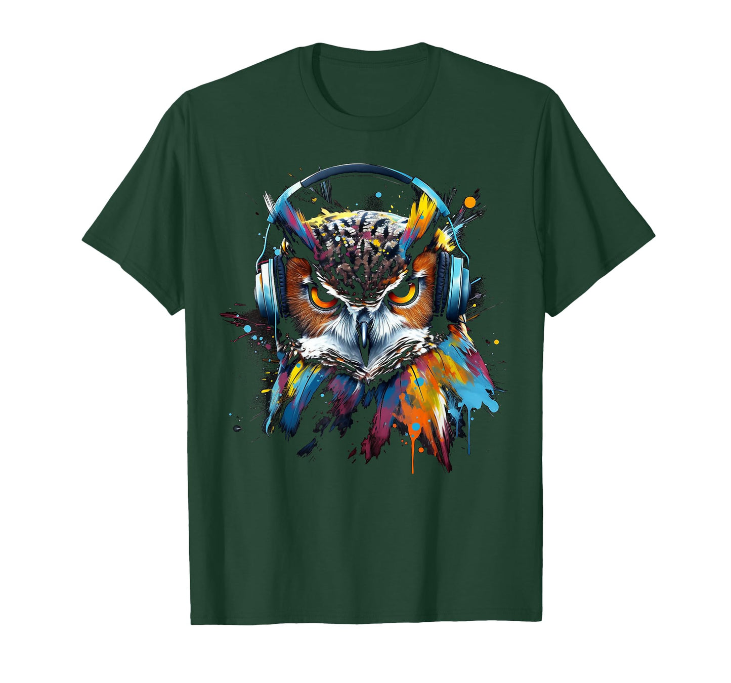 Owl Music Colourful Bird Headphones Art Animal Owl T-Shirt
