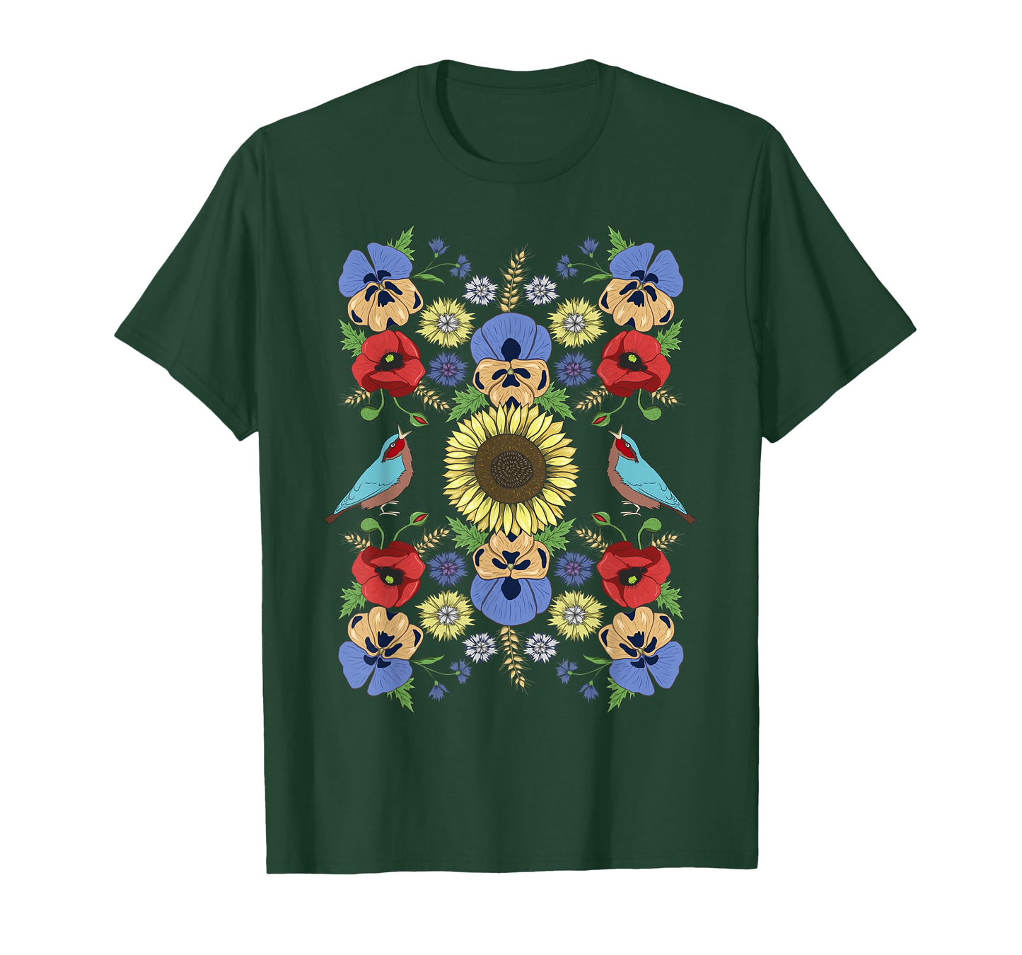 Ukraine Birds Sunflower Tee Cute Floral Ukrainian Vyshyvanka T-Shirt