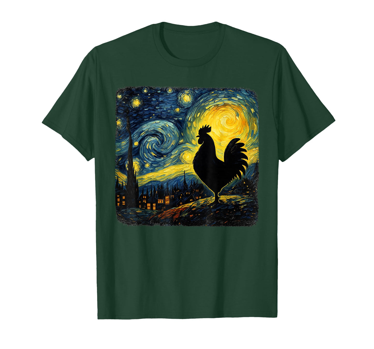 Starry Night Van Gogh Farmer Chicken Rooster Funny Graphic T-Shirt